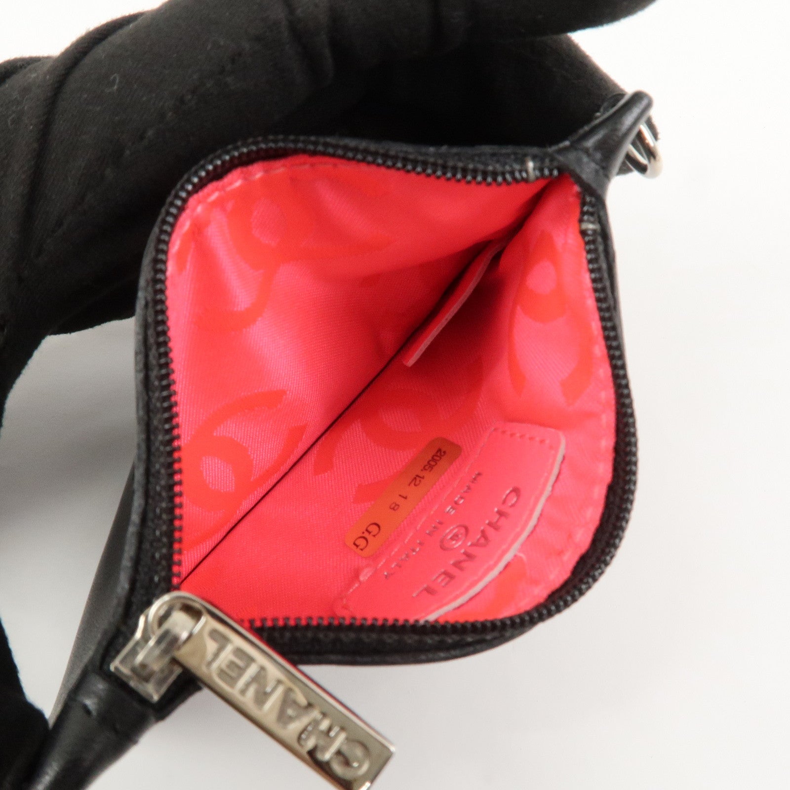 CHANEL COCO Mark Lamb Skin Coin Case Black Silver A25183