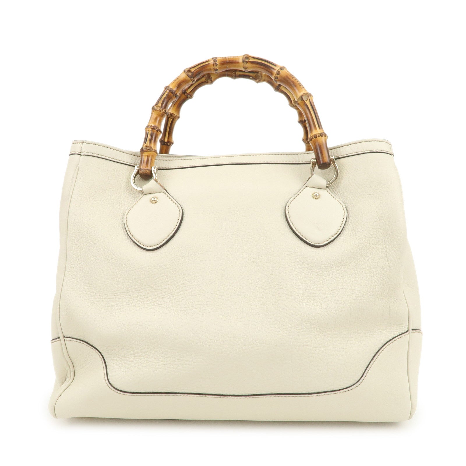 GUCCI Bamboo Leather 2Way Bag Hand Bag Shoulder Bag Ivory 282317