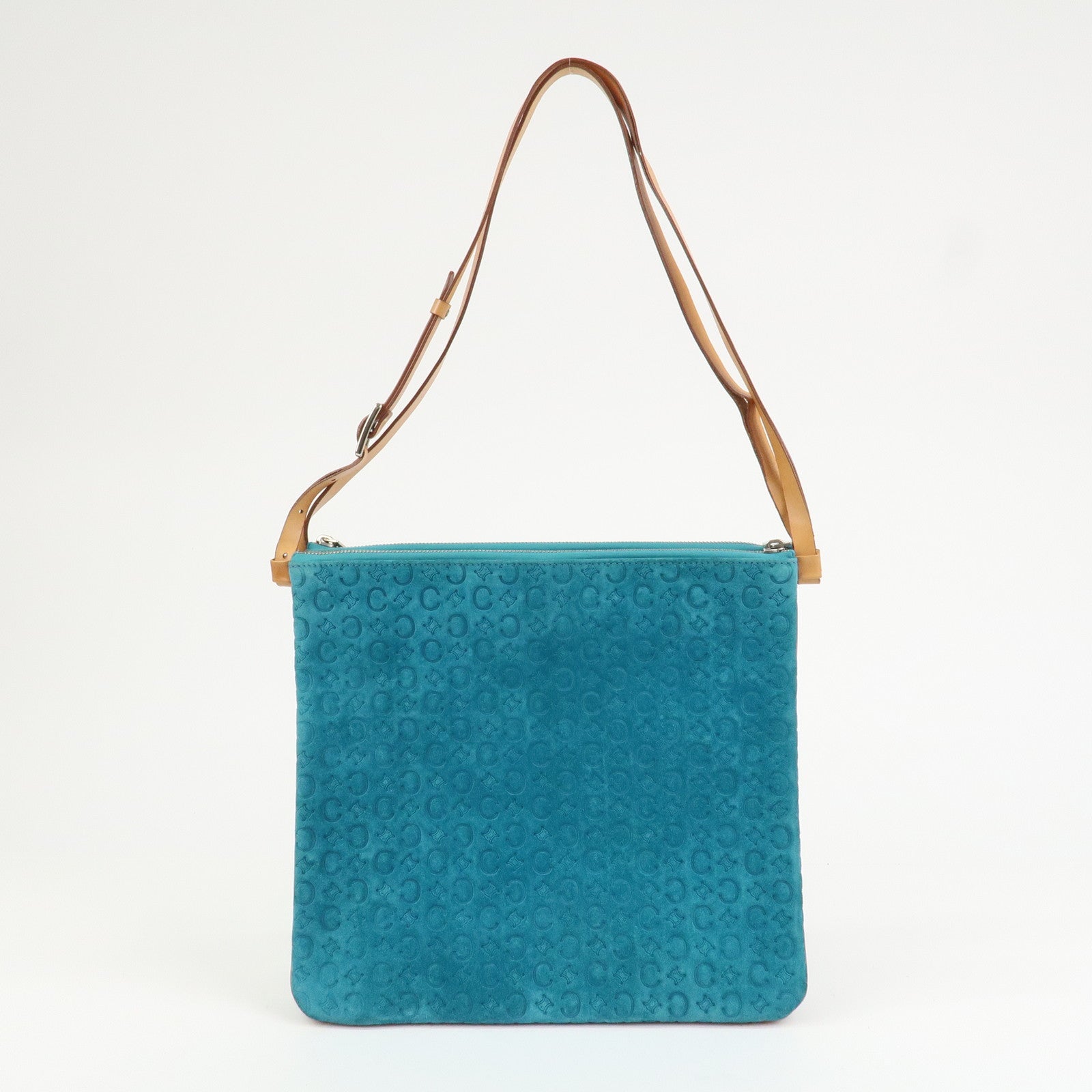 CELINE C Macadam Suede Leather Shoulder Bag Turquoise Blue