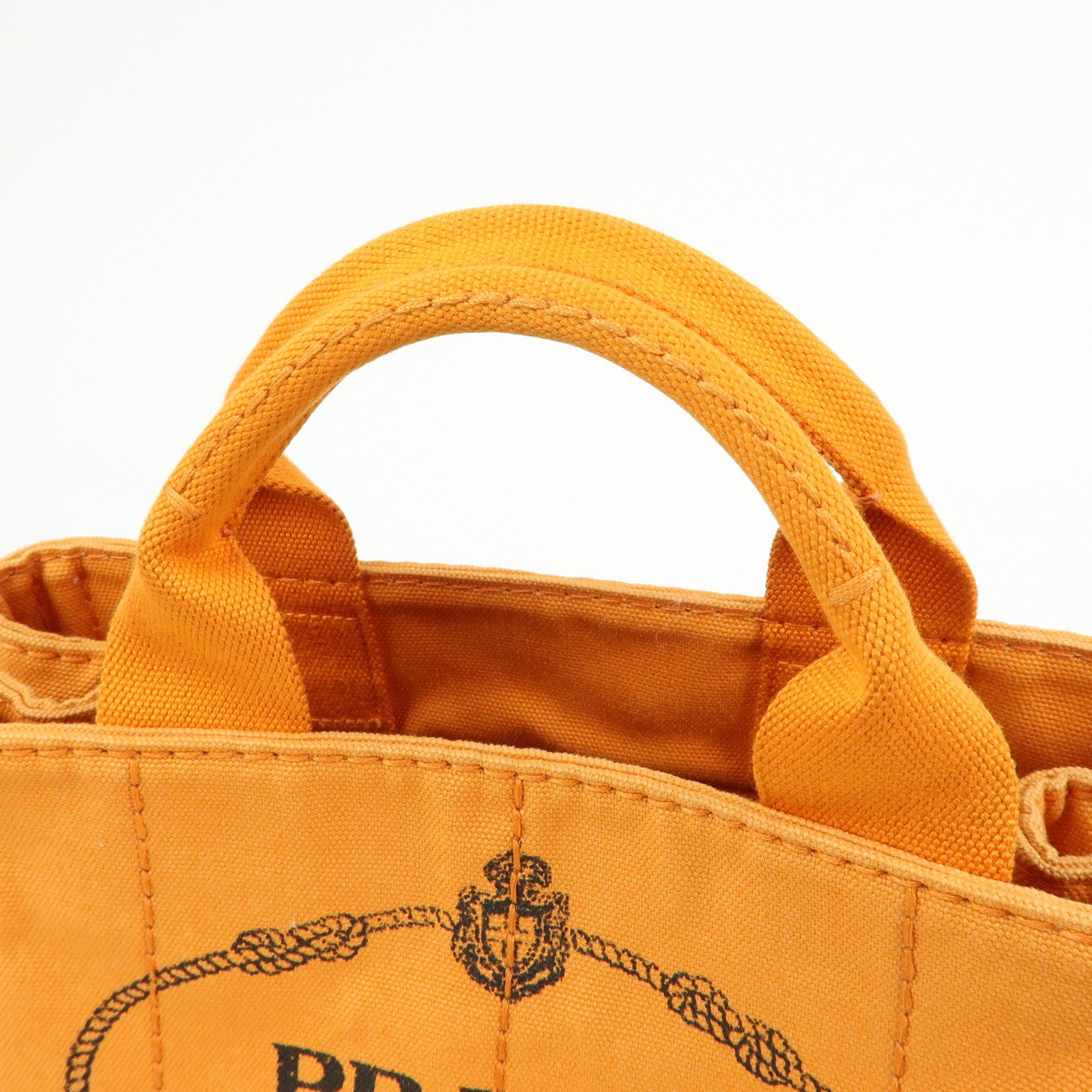 PRADA Triangle Logo Canapa Mini Canvas Tote Hand Bag Orange BN2439