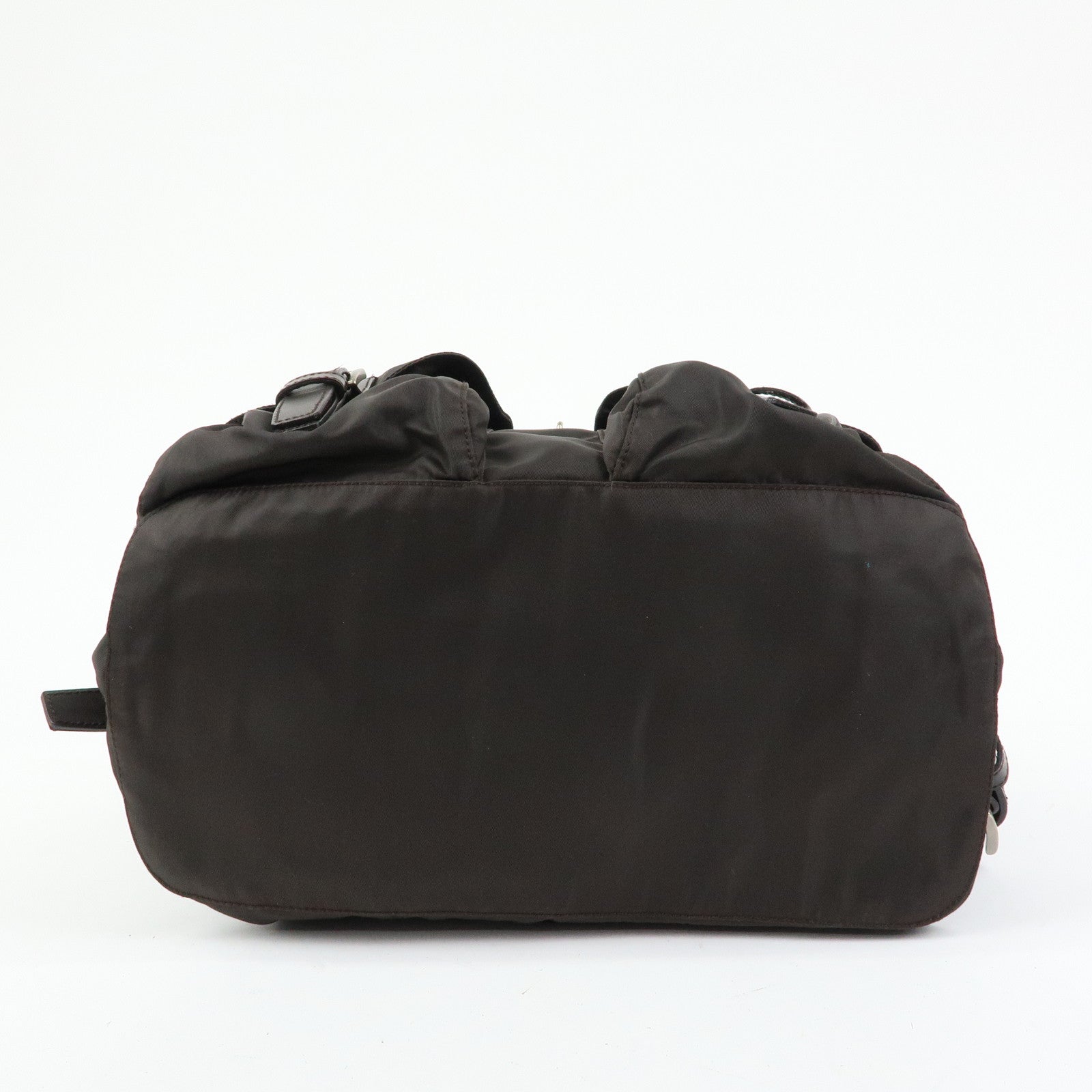 PRADA Triangle Logo Nylon Leather Backpack Rucksack Brown B2811