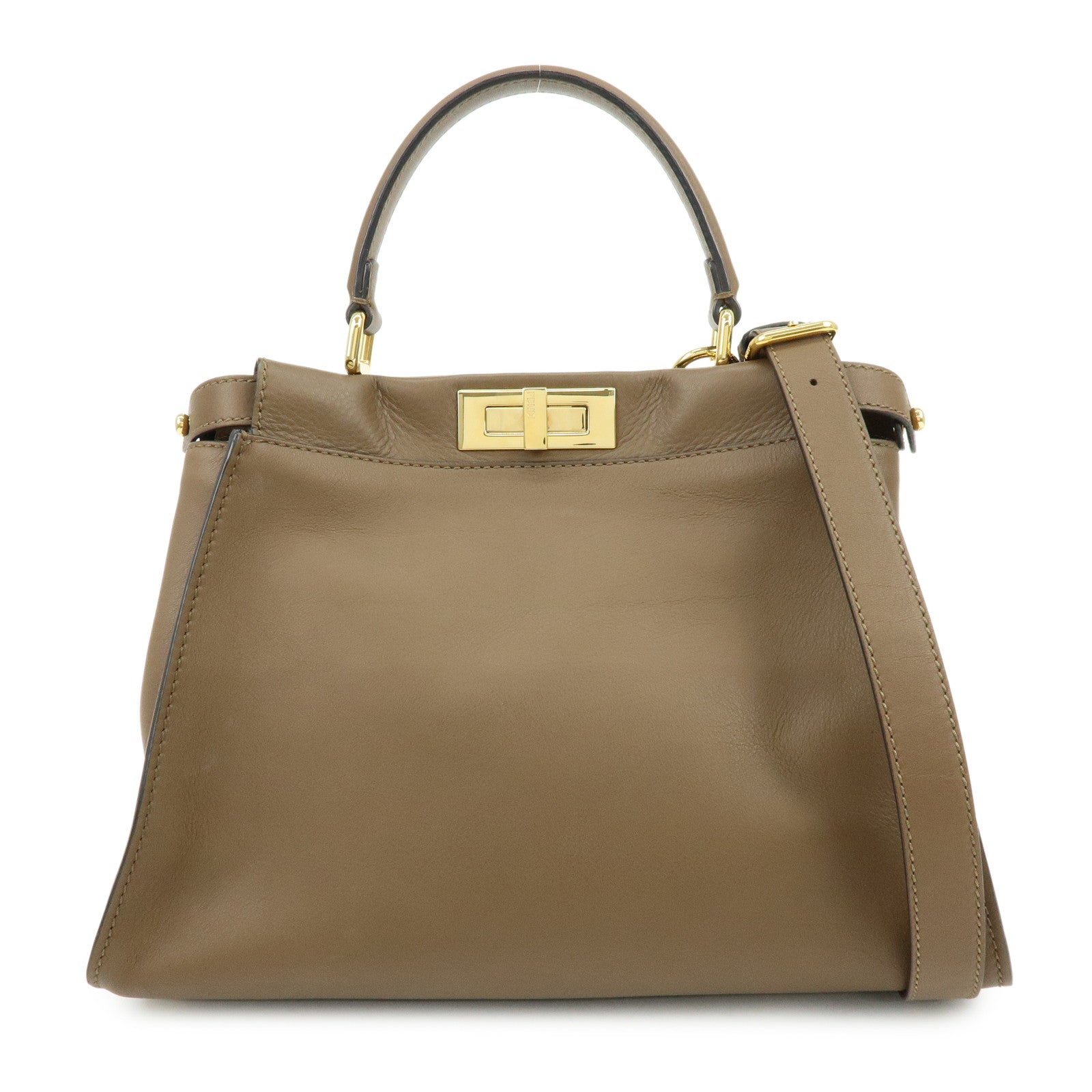 FENDI Peekaboo Leather 2Way Bag Hand Shoulder Bag Brown 8BN290