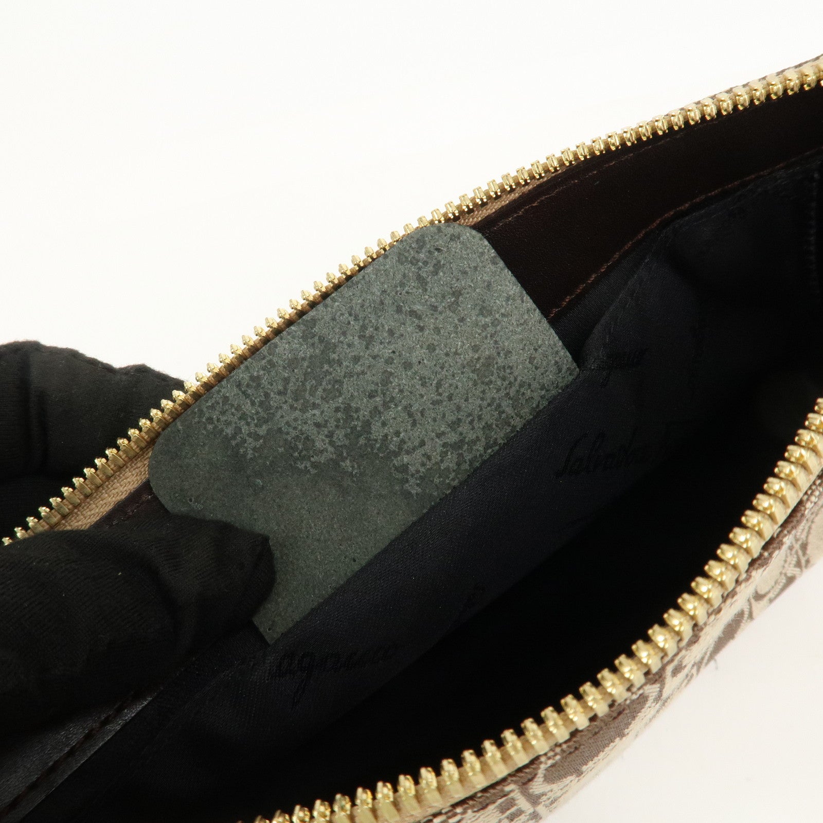 Ferragamo Gancini Canvas Leather Shoulder Bag Hand Bag Brown