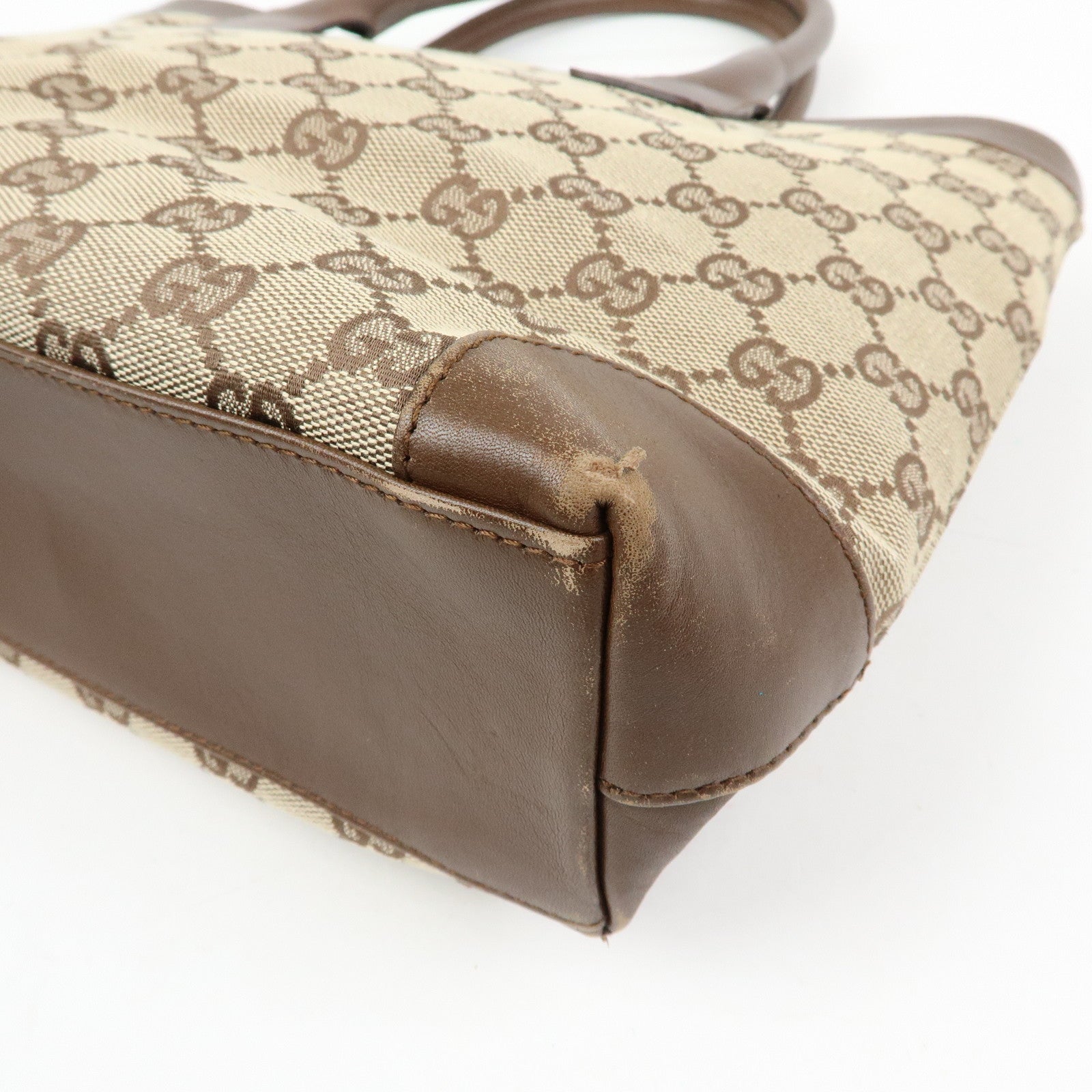 GUCCI GG Canvas Leather Tote Bag Hand Bag Beige Brown 002.1119