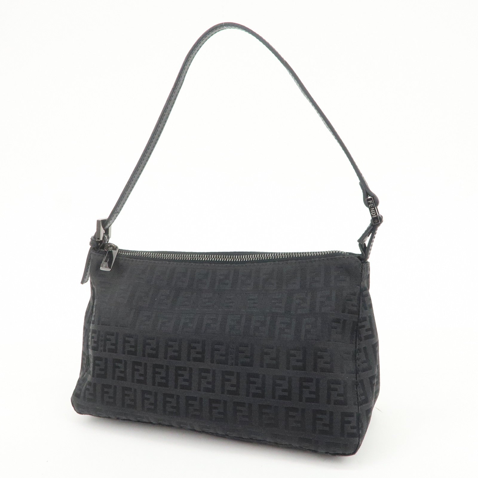 FENDI Zucchino Canvas Leather Shoulder Bag Hand Bag Pouch Black
