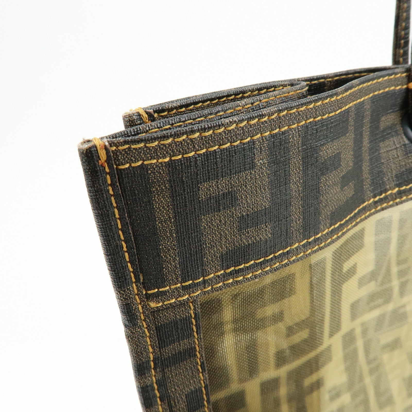 FENDI Zucca Mesh PVC Coated Tote Bag Shoulder Bag Brown 8BH184
