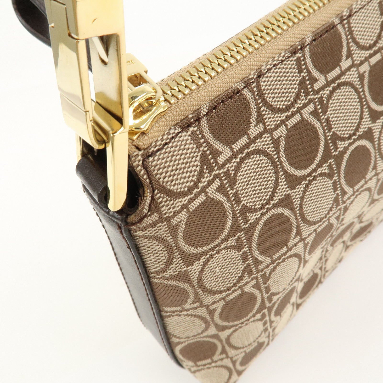 Ferragamo Gancini Canvas Leather Shoulder Bag Hand Bag Brown