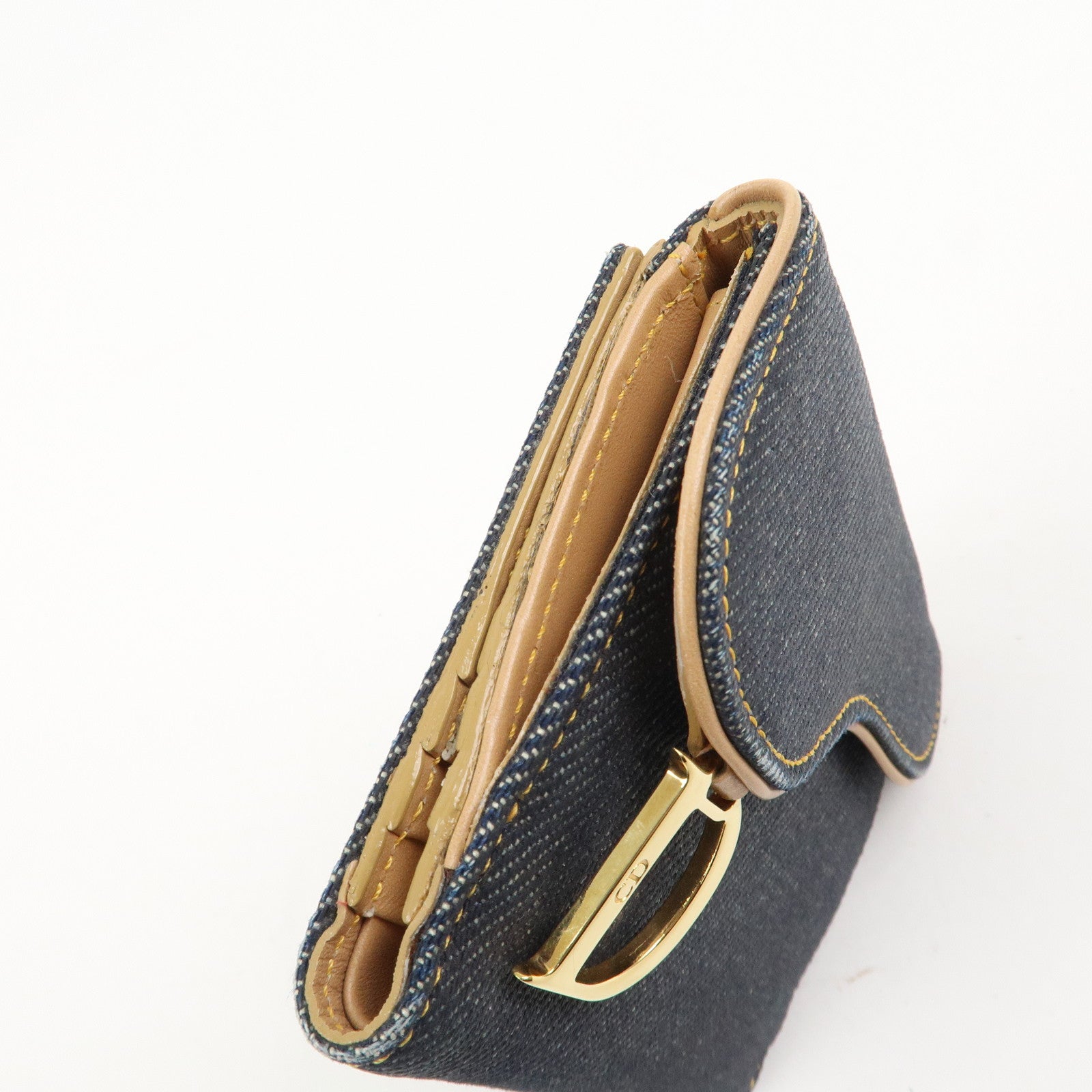 Christian Dior Saddle Denim Leather Compact Wallet Indigo Blue