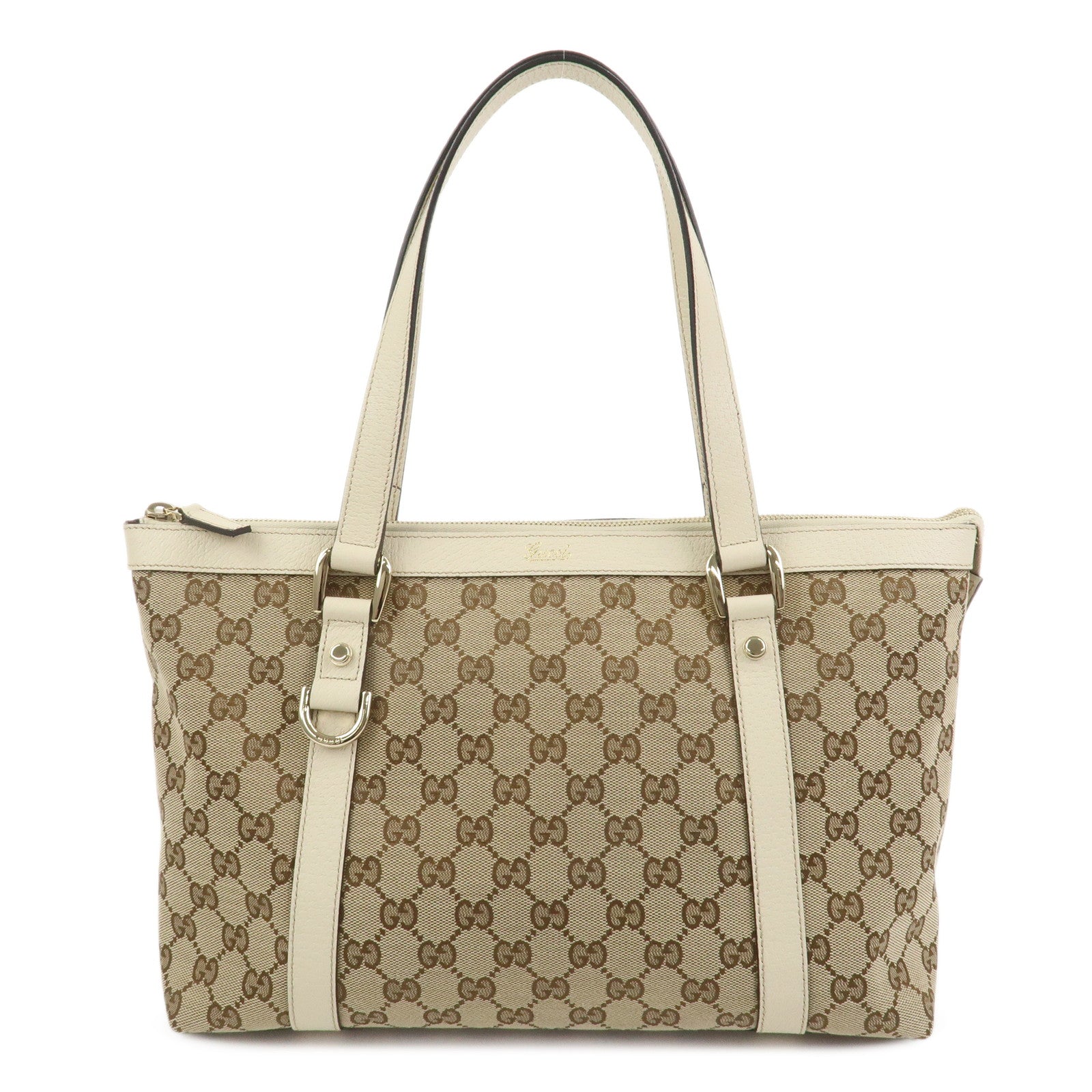 GUCCI Abbey GG Canvas Leather Tote Bag Hand Bag Brown Ivory 141470