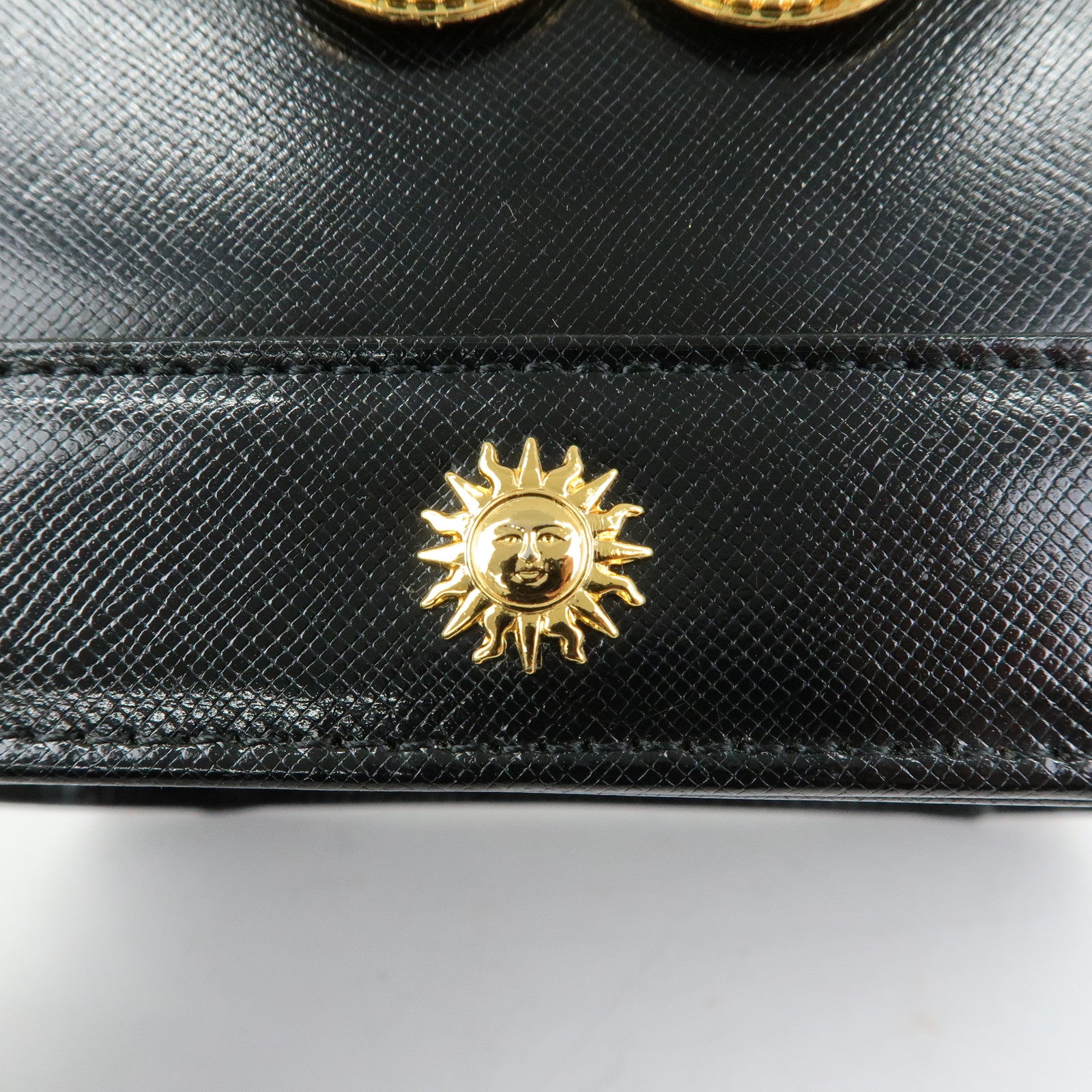 GIANNI VERSACE Leather Hand Bag Vanity Case Gold Charm Black