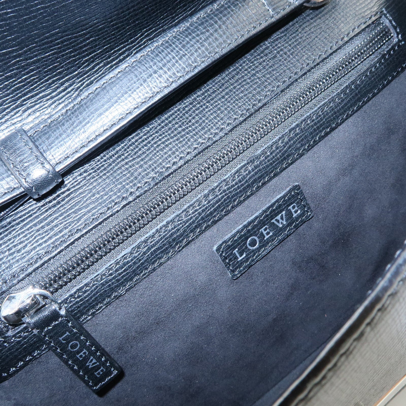 LOEWE Logo Leather Clutch Bag Black Silver Hardware