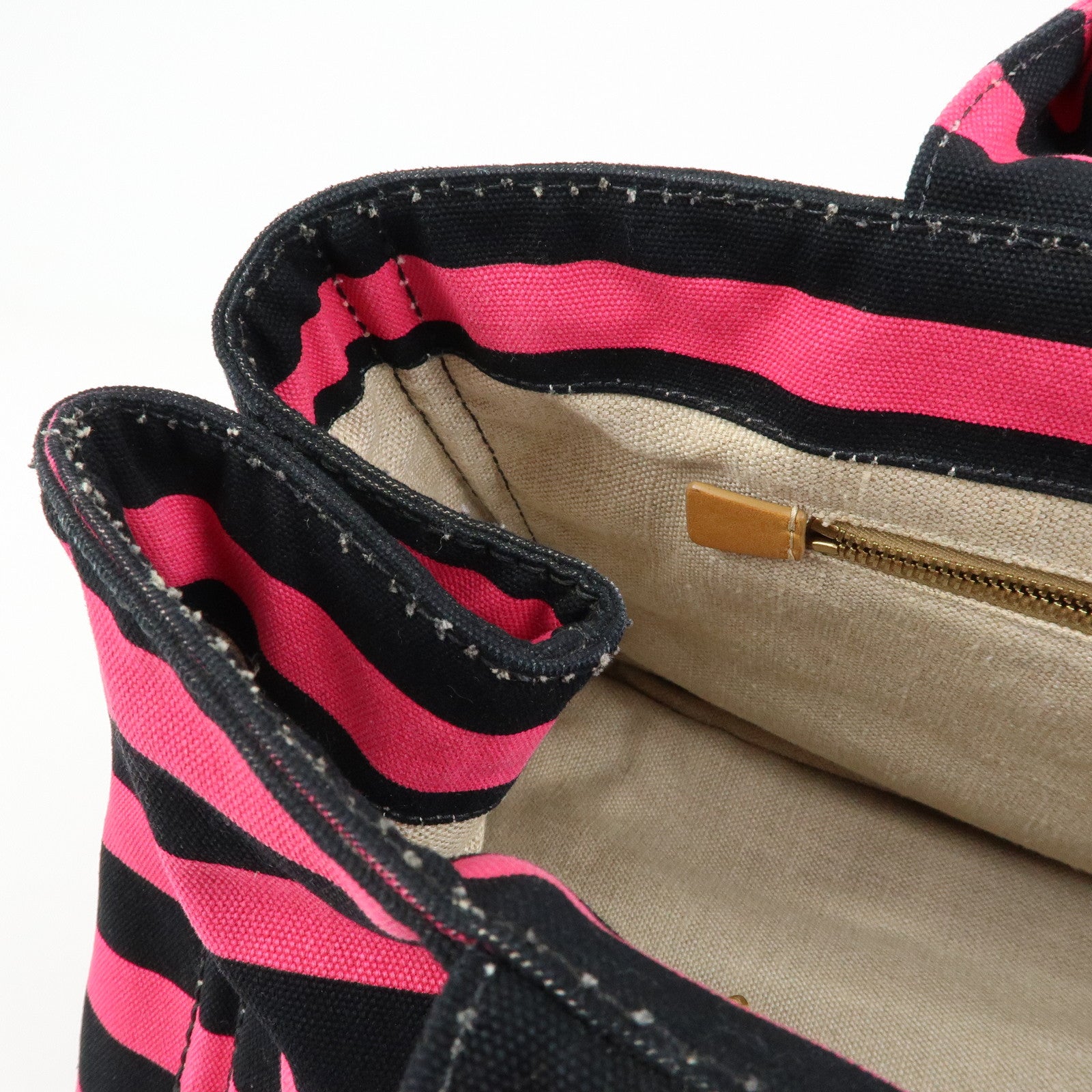 PRADA Canapa Large Triangle Logo Tote Bag Striped Pink Black B1872B