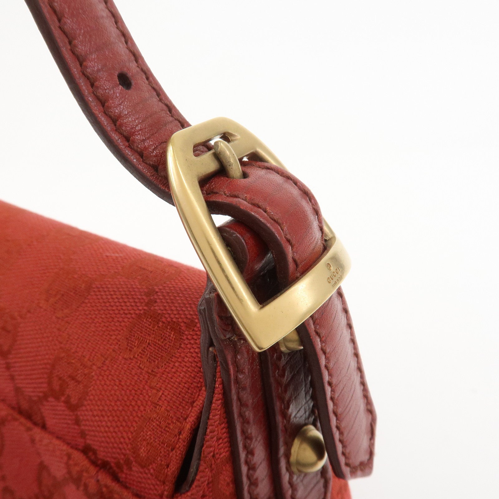 GUCCI Horsebit GG Monogram Canvas Leather Hand Bag Red
