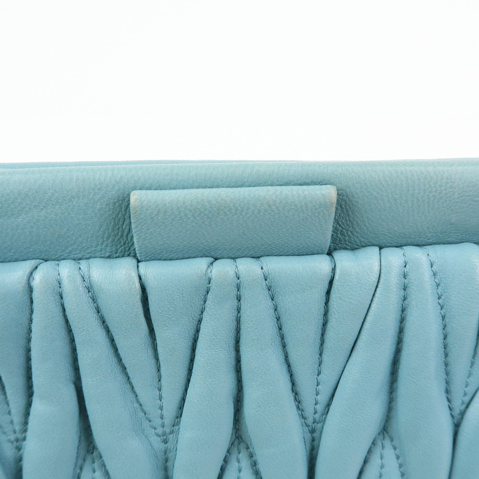 MIU MIU Logo Matelasse Nappa Leather Clutch Bag Light Blue 5N1573