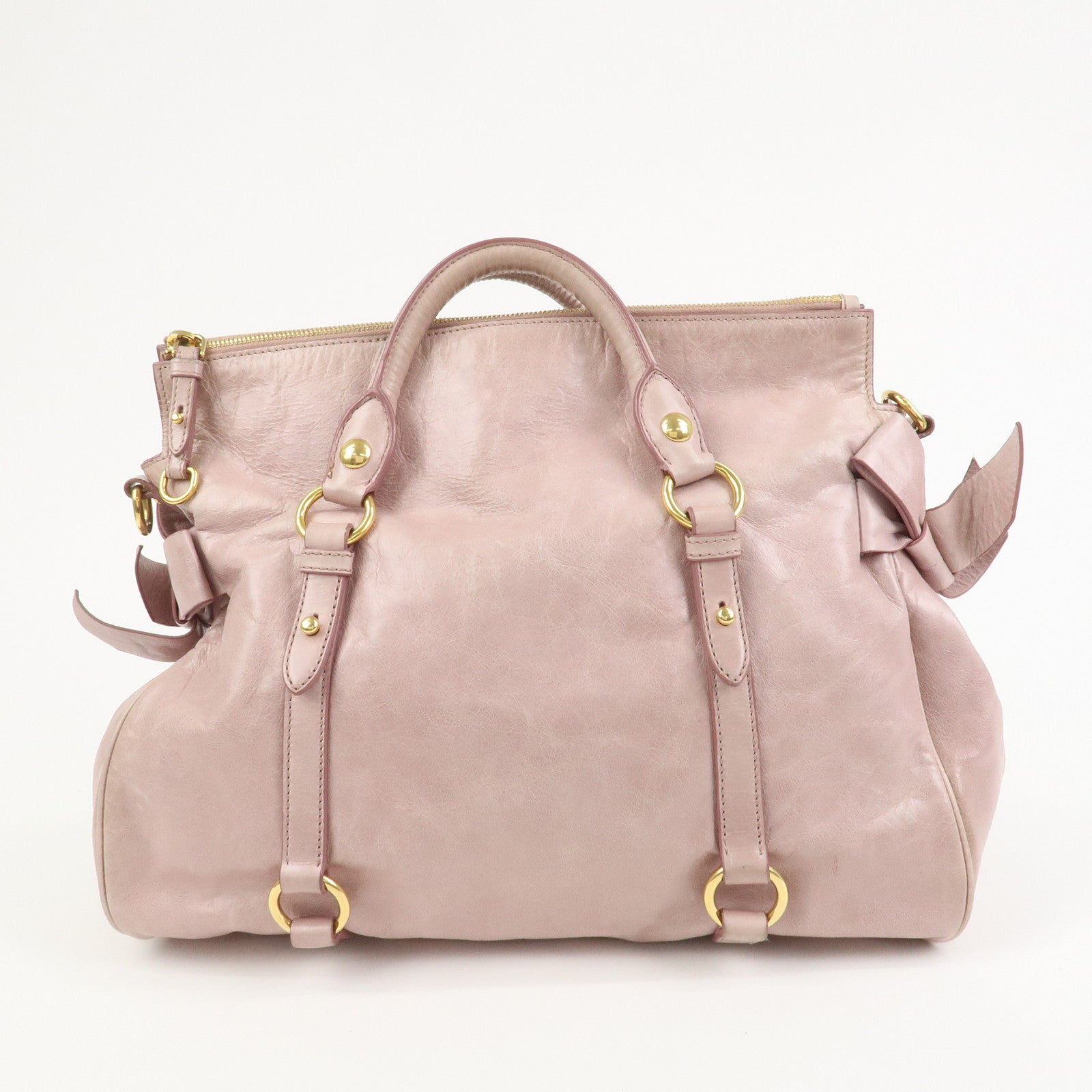 MIU MIU Side Ribbon Leather 2Way Shoulder Bag Hand Bag Pink RT0438