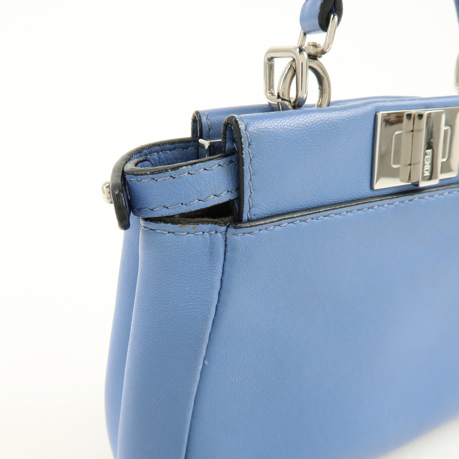FENDI Micro Peekaboo Leather 2Way Bag Hand Shoulder Bag Blue 8M0355