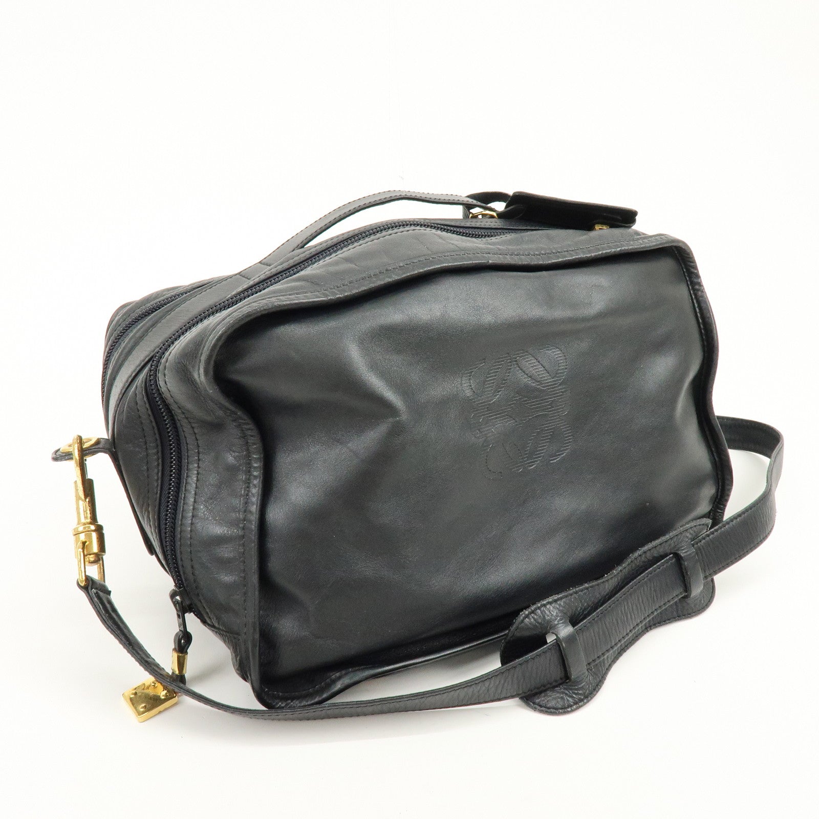 LOEWE Logo Anagram Calf Leather 2Way Hand Shoulder Bag Black