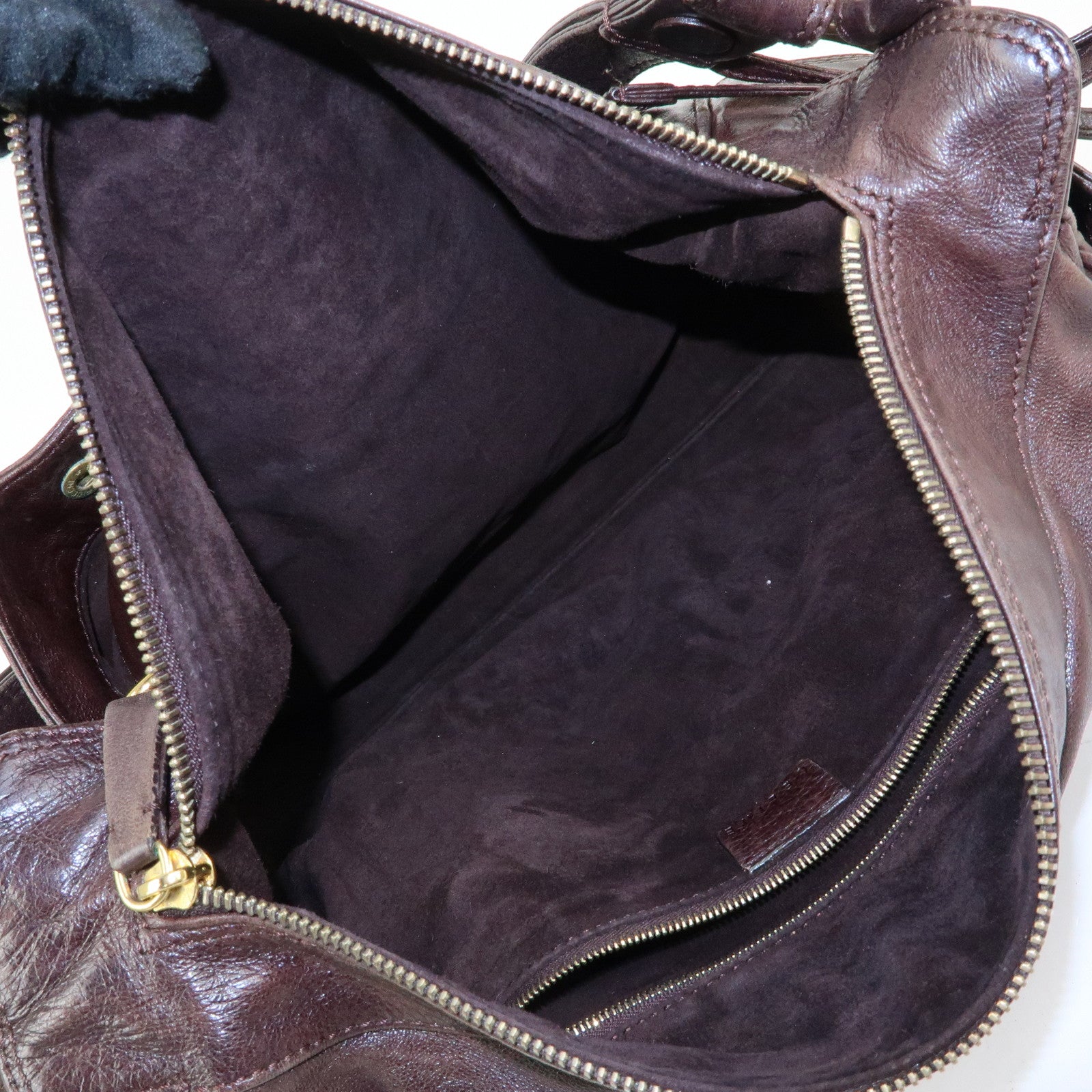 CELINE Side Ribbon Leather Shoulder Bag Hand Bag Brown
