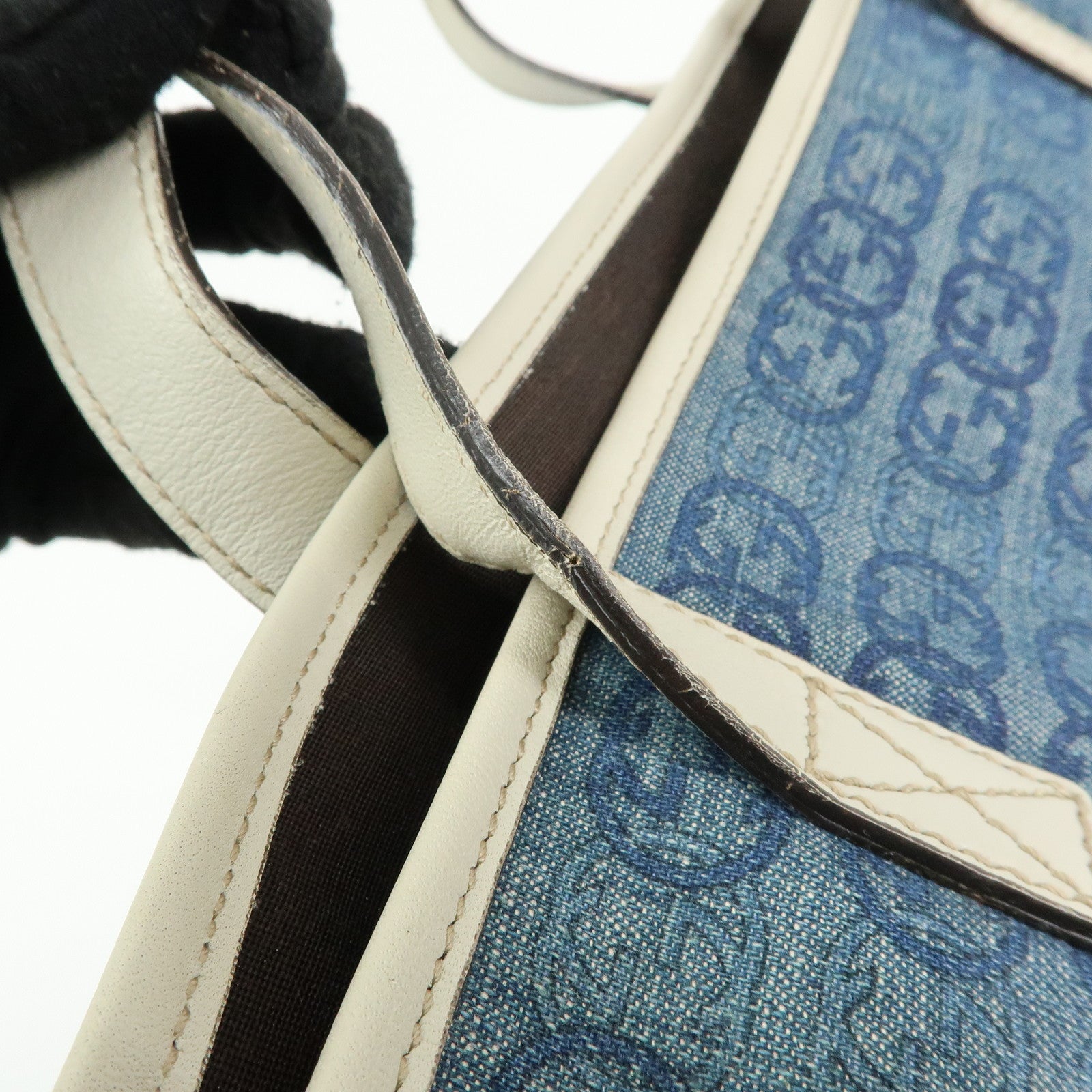 GUCCI Interlocking G GG Denim Leather Tote Bag Shoulder Bag 257245