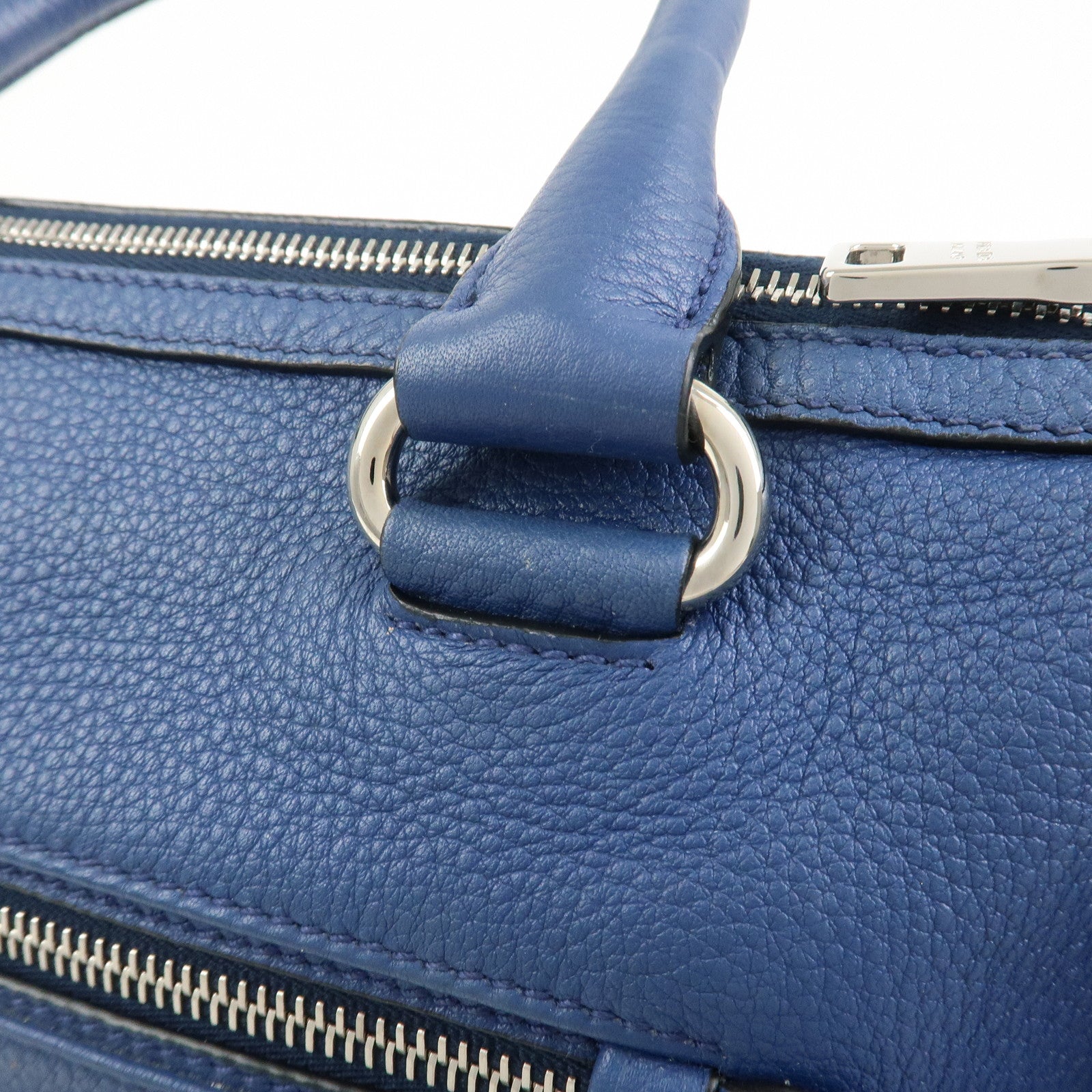 PRADA Leather 2Way Bag Hand Bag Shoulder Bag Blue Silver