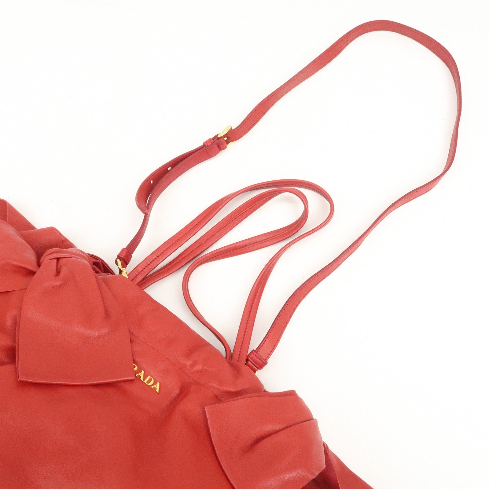 PRADA Logo Leather 2Way Bag Hand Bag Shoulder Bag Red BR4205