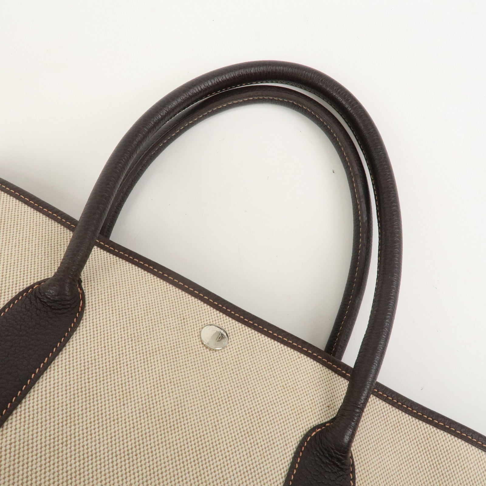HERMES Garden Party PM Toile Ash H Stamped Tote Bag Natural Brown