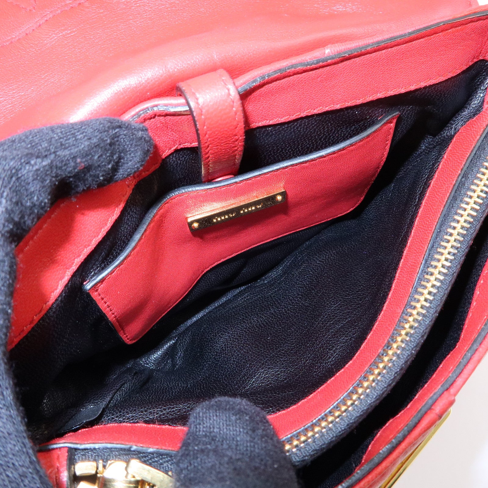 MIU MIU Leather 2Way Bag Hand Bag Shoulder Bag Crossbody Bag Red