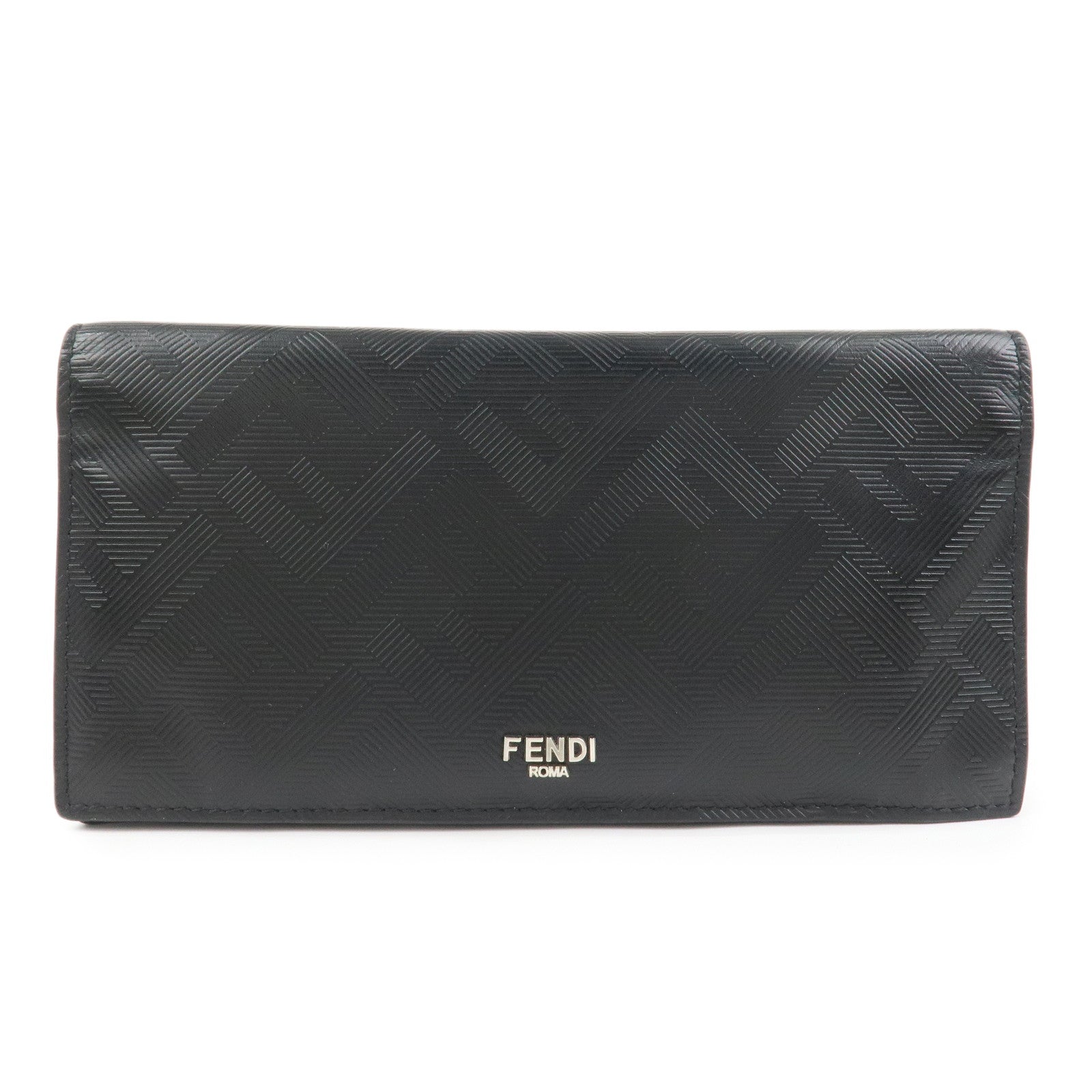 FENDI Shadow Leather Flap Long Wallet Black 7M0355