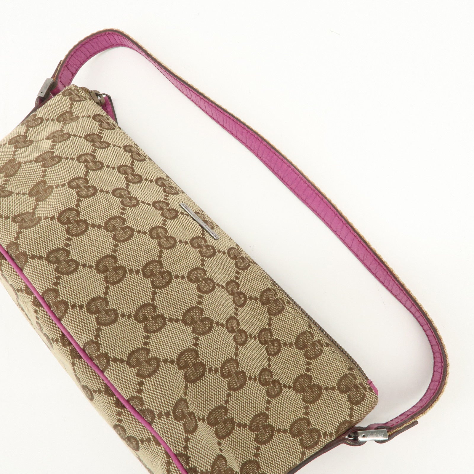 GUCCI Boat Bag Sherry GG Canvas Leather Hand Bag Pouch Brown 141809