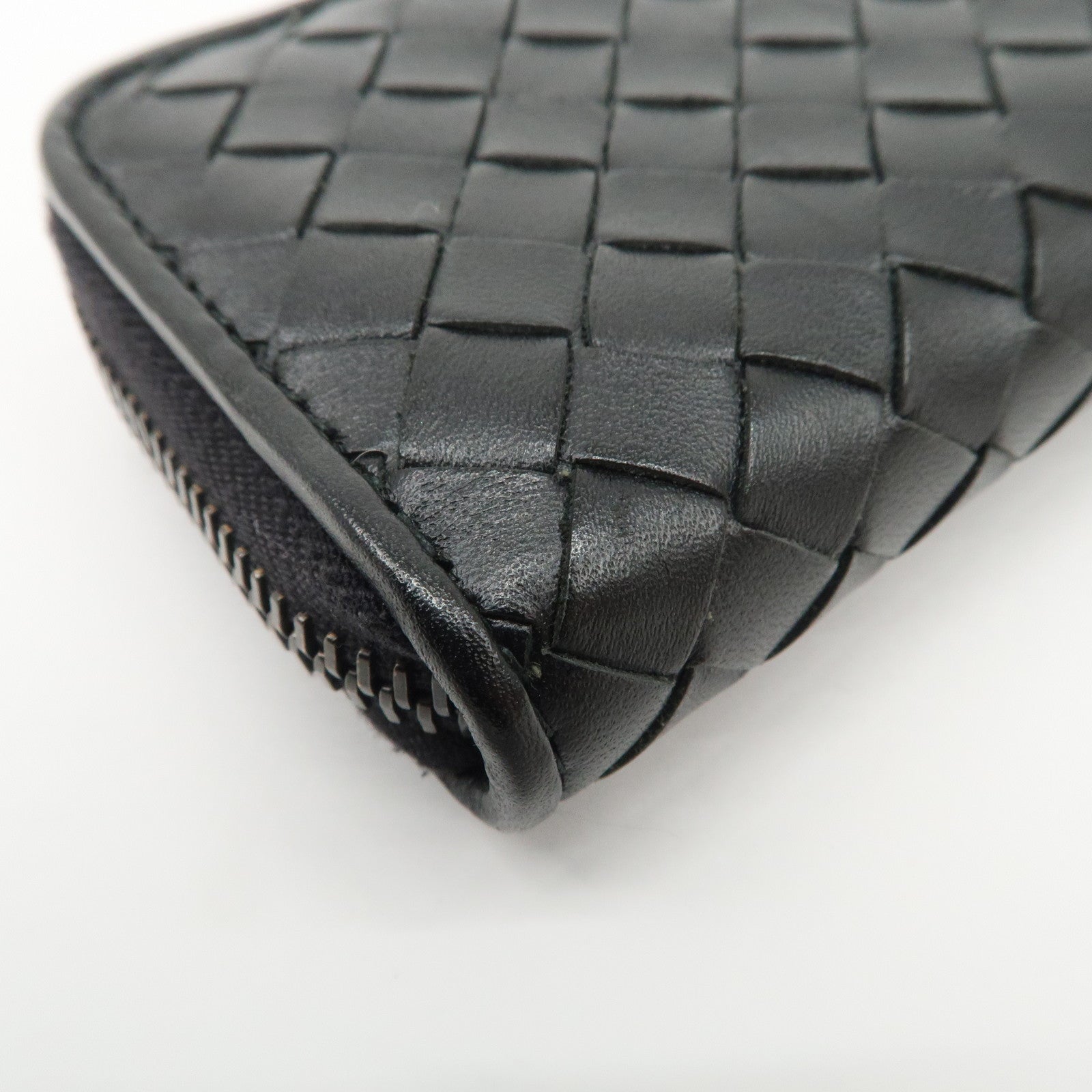 BOTTEGA VENETA Intrecciato Leather Coin Case Card Case Black