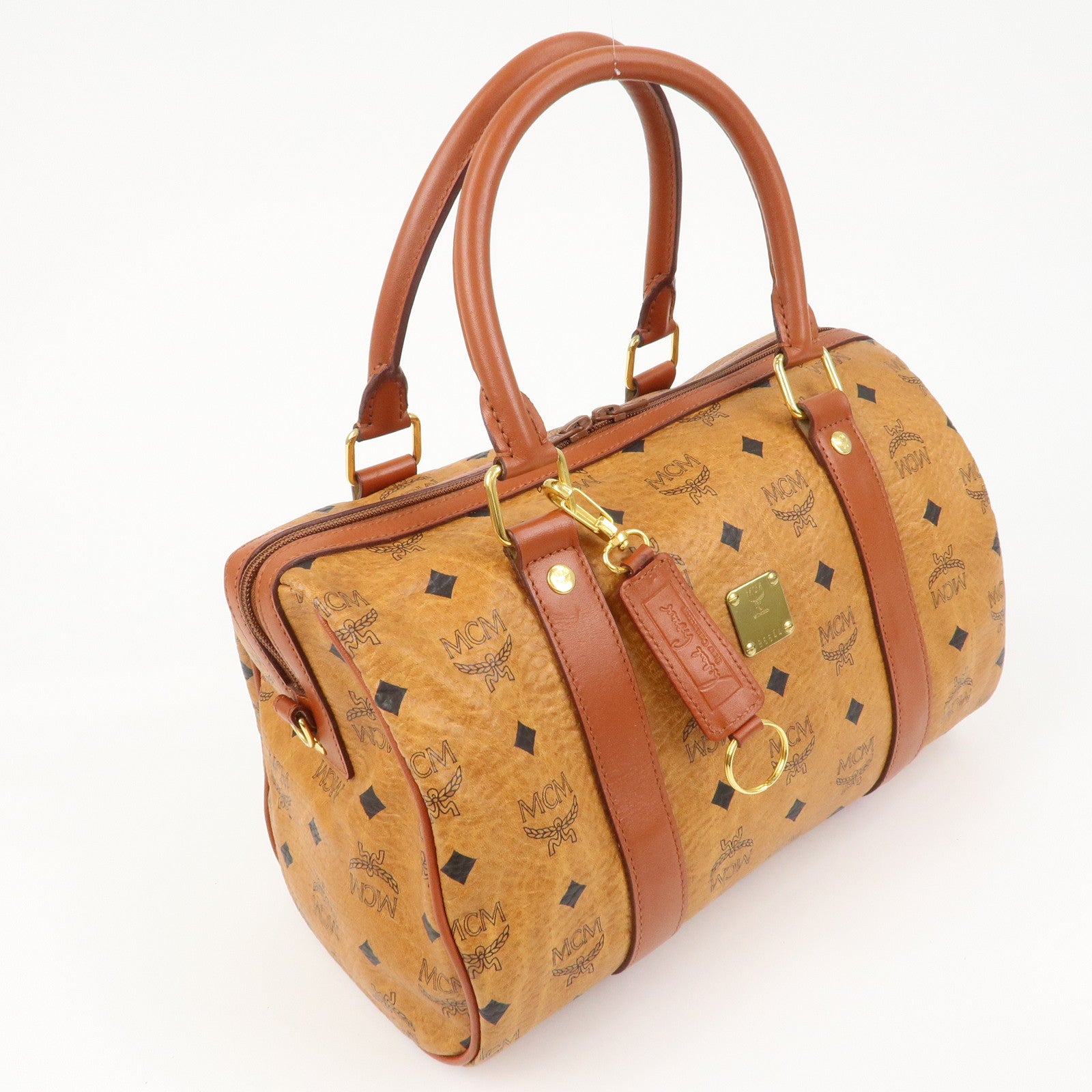 MCM Visetos Logo Leather 2WAY Bag Hand Bag Shoulder Bag Brown