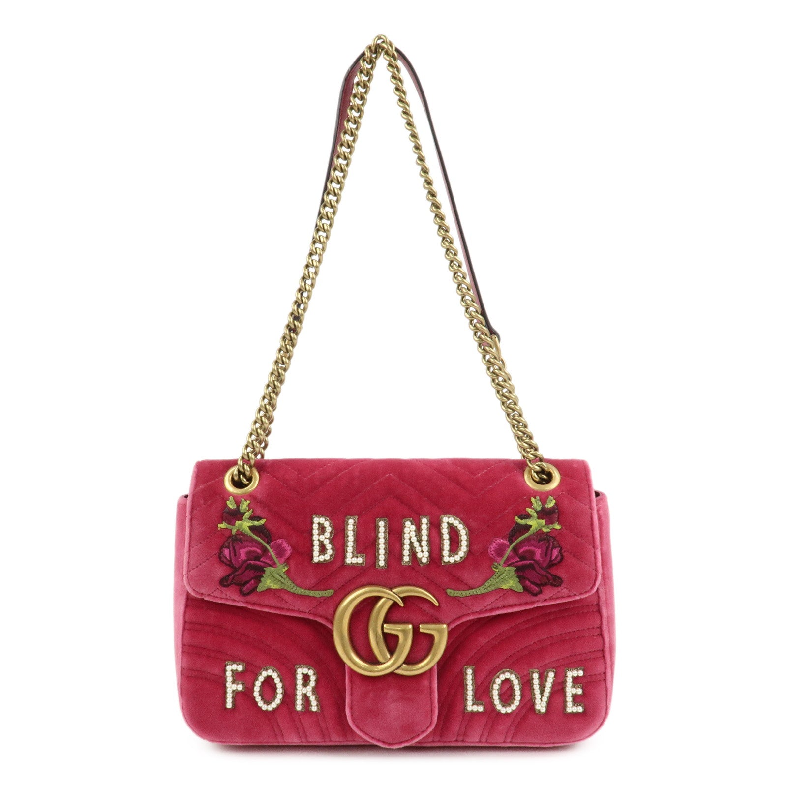 GUCCI GG Marmont Medium Velour Chain Shoulder Bag Pink 443496