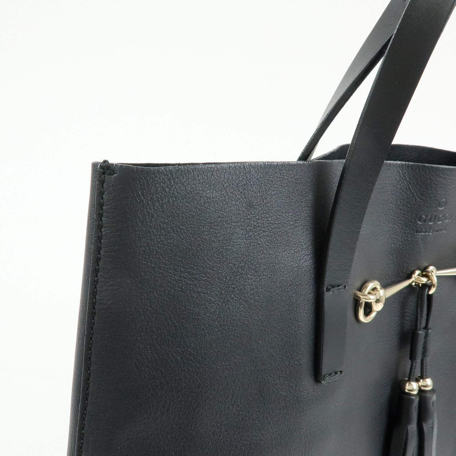 GUCCI Horsebit Leather Tassel Tote Bag Shoulder Bag Black 297006