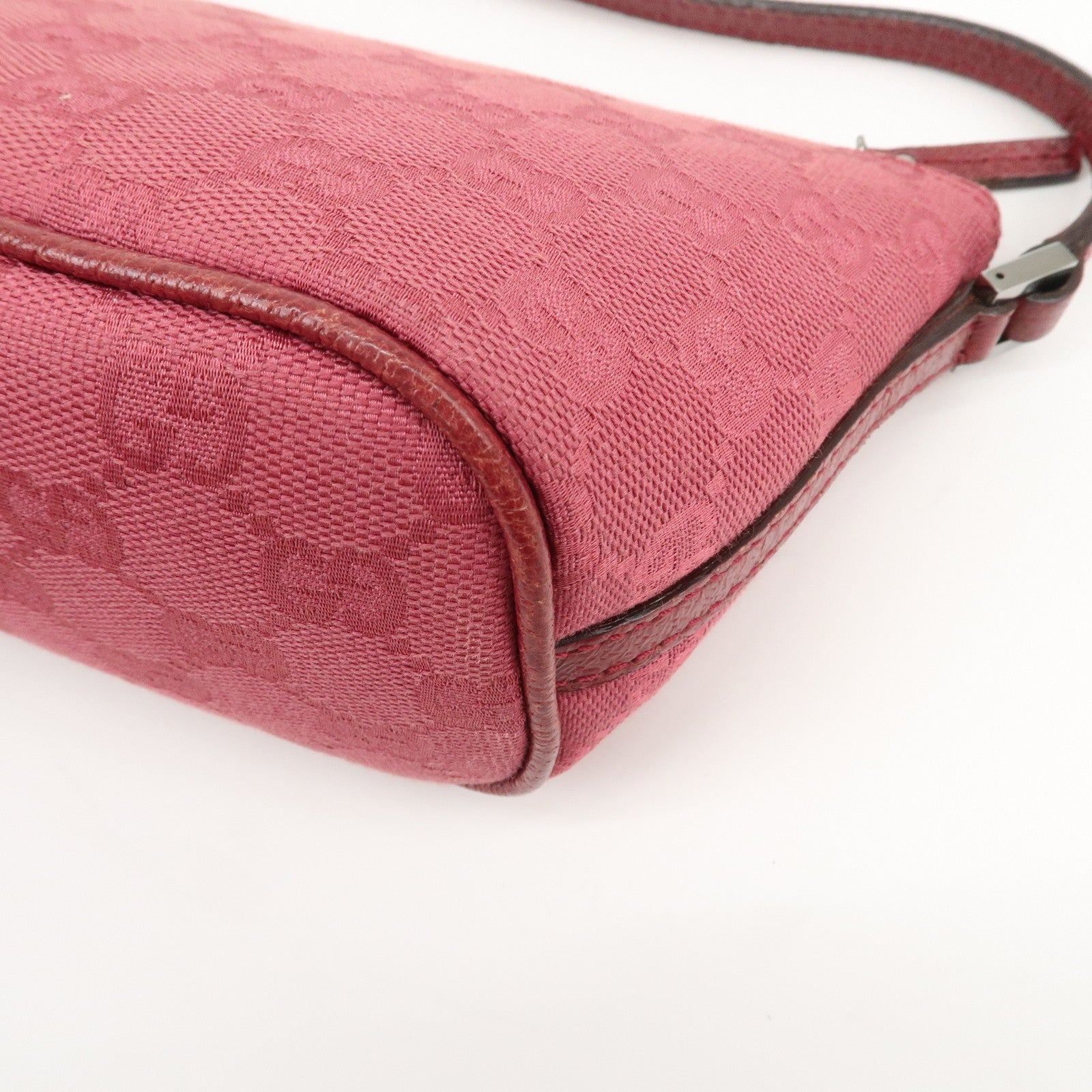 GUCCI Boat Bag GG Monogram Canvas Leather Hand Bag Pouch Pink 07198