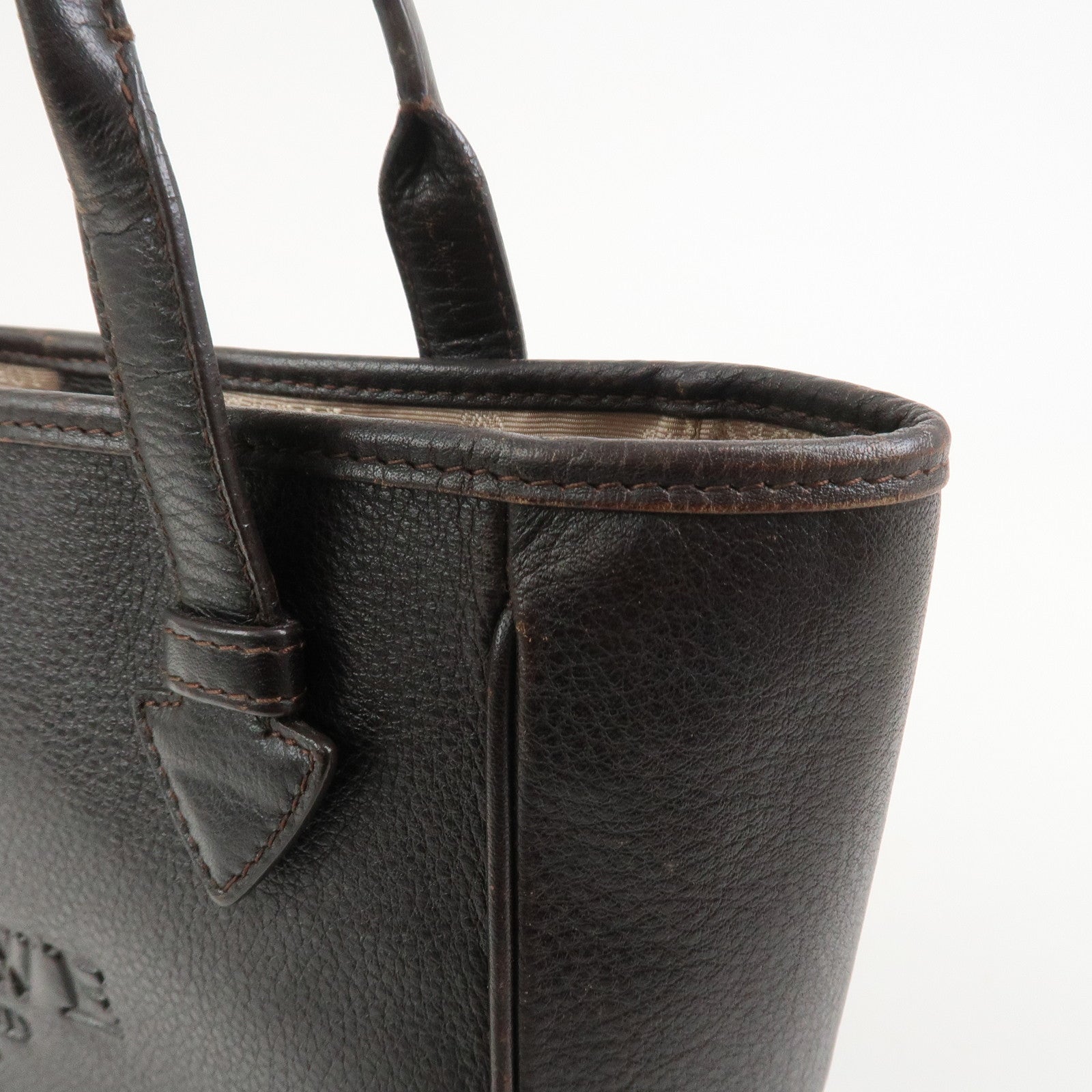LOEWE Heritage Logo Leather Hand Bag Tote Bag Dark Brown