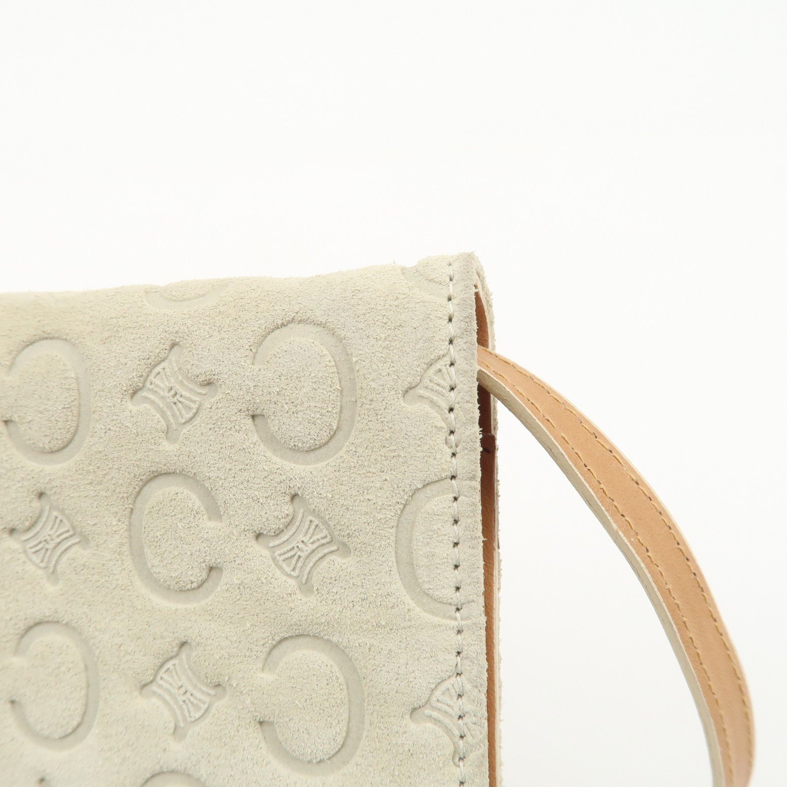 CELINE C Macadam Suede Shoulder Bag Crossbody Bag Ivory