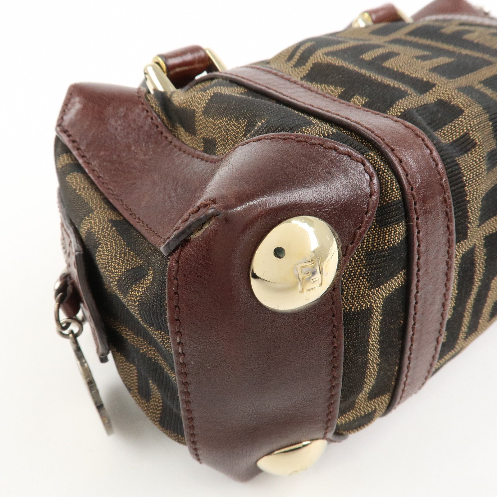 FENDI Zucca Canvas Leather 2Way Bag Mini Boston Bag Hand Bag 8BL084