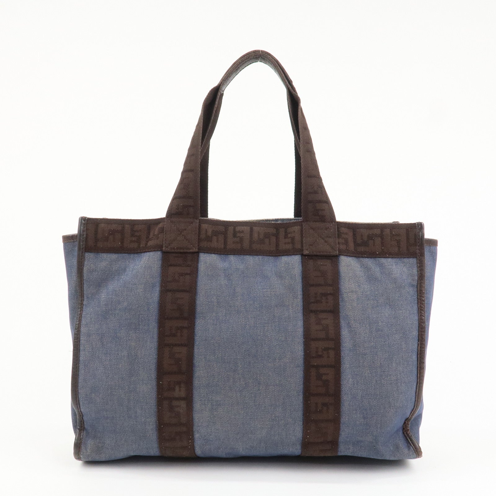 FENDI Denim Tote Bag Shoulder Bag Navy Brown 8BH165