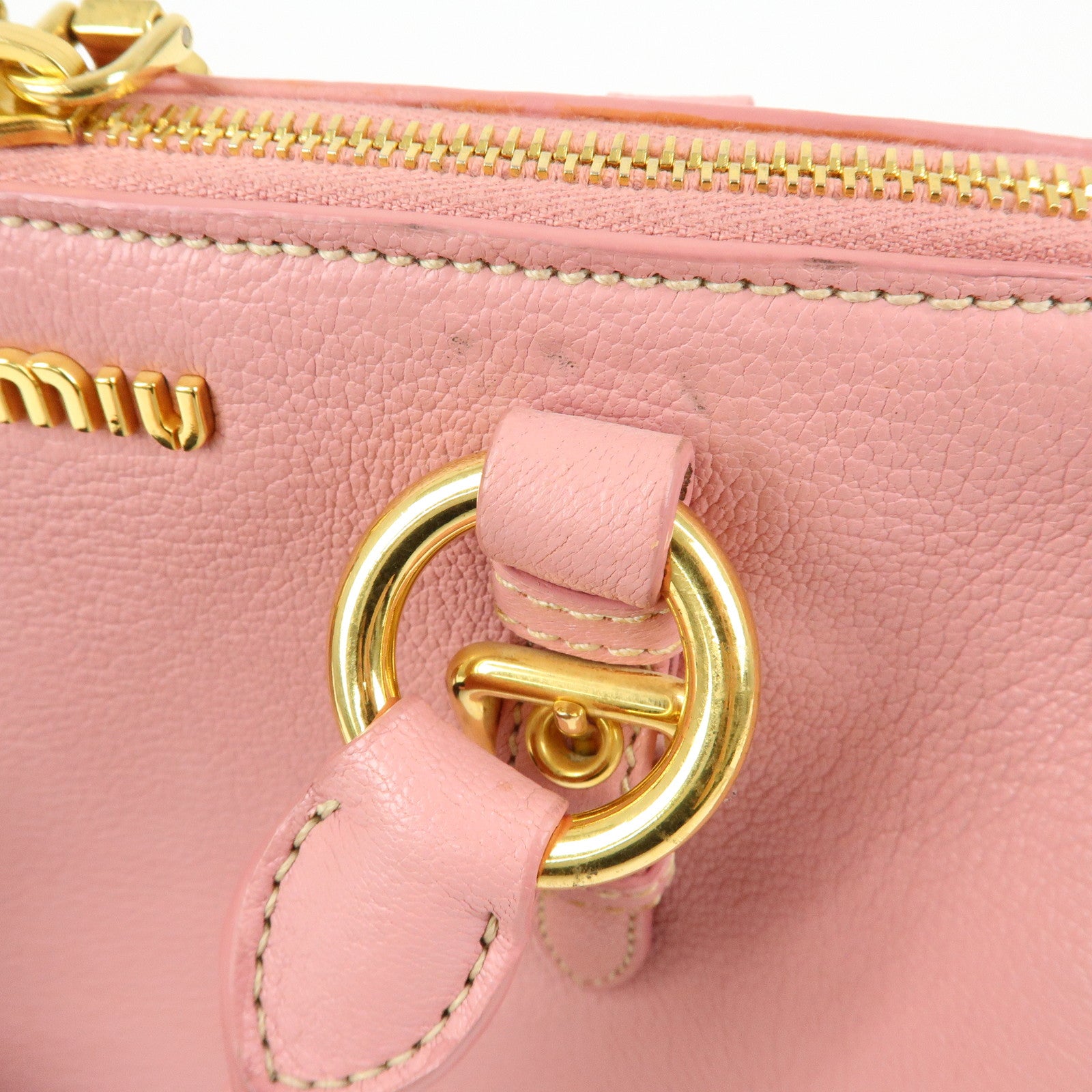 MIU MIU Logo Leather 2Way Bag Hand Bag Pink