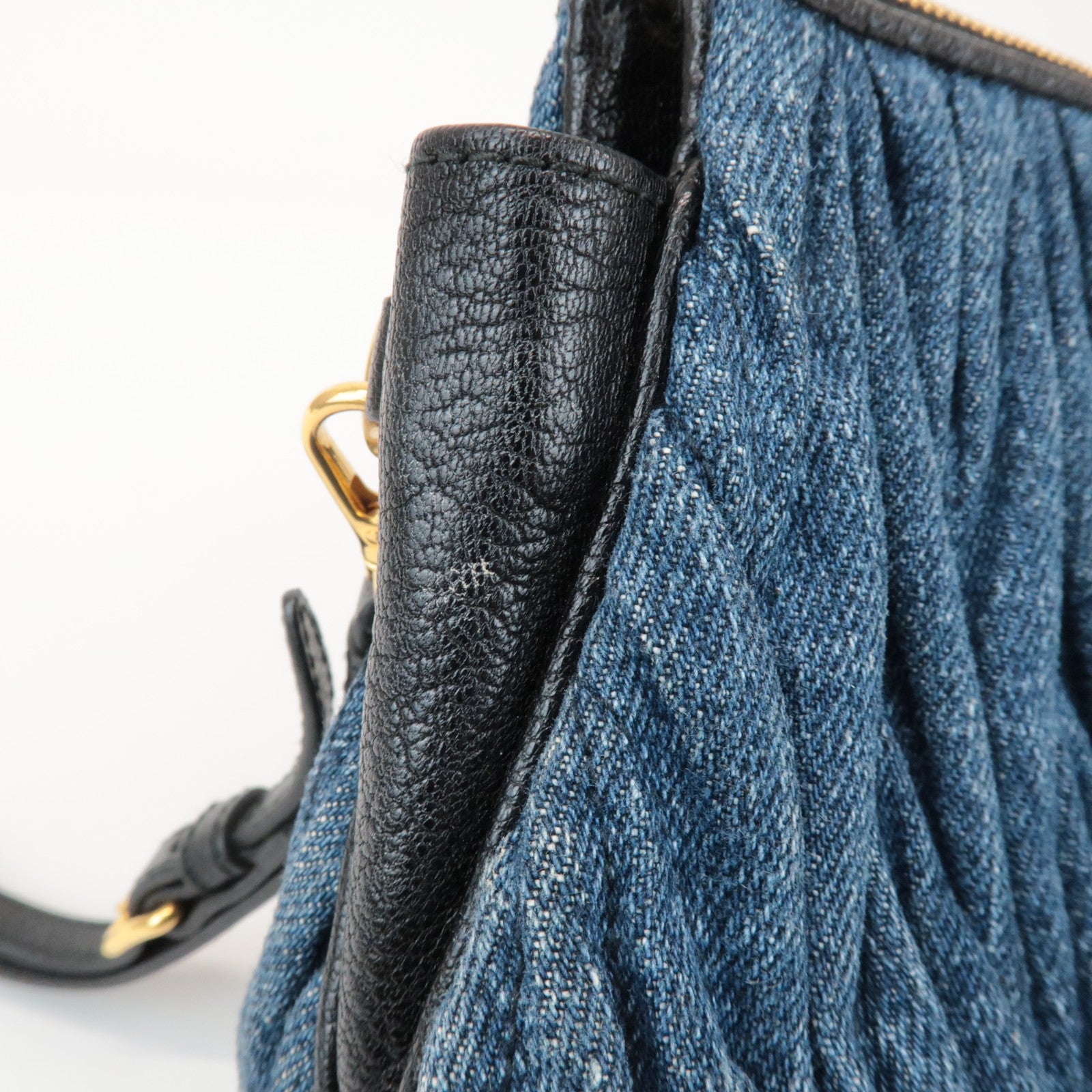 MIU MIU Matelasse Denim Leather Clutch Bag Wrist Bag Blue 5NE001