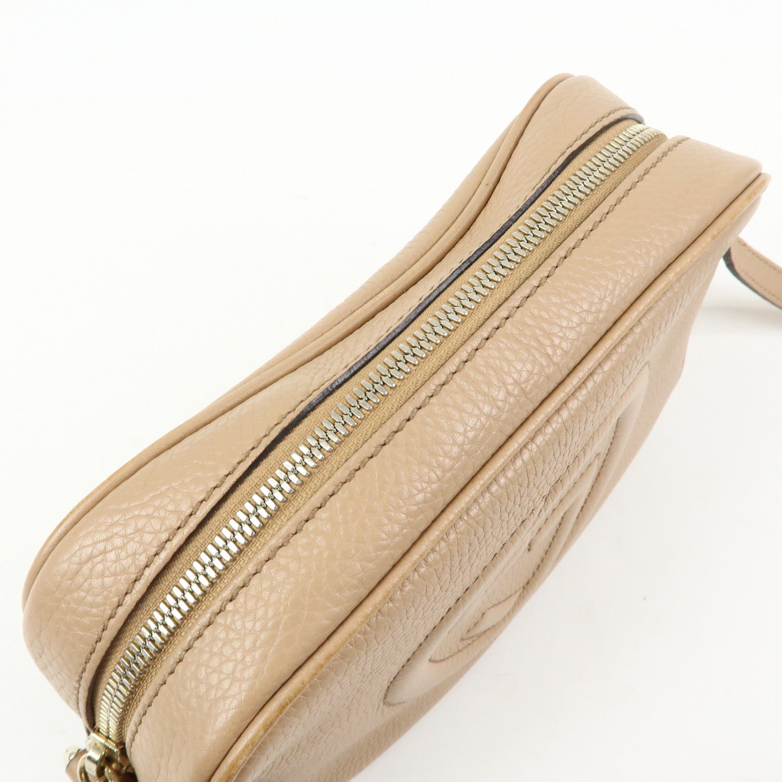 GUCCI SOHO Interlocking G Leather Shoulder Bag Beige 308364