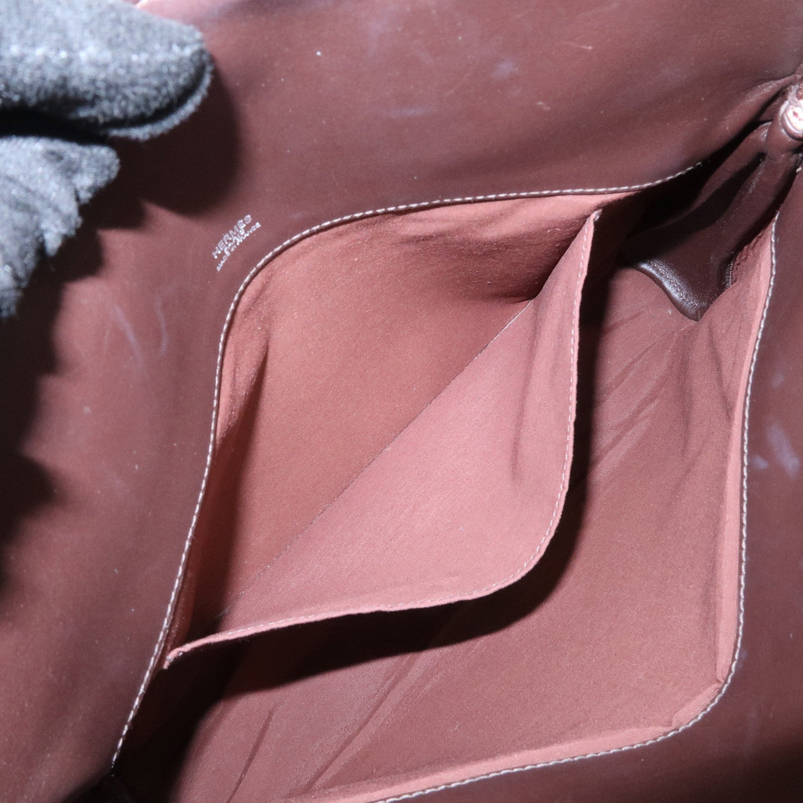 HERMES Leather Toile Ash Sac Eve MM J Engraved Hand Bag Natural