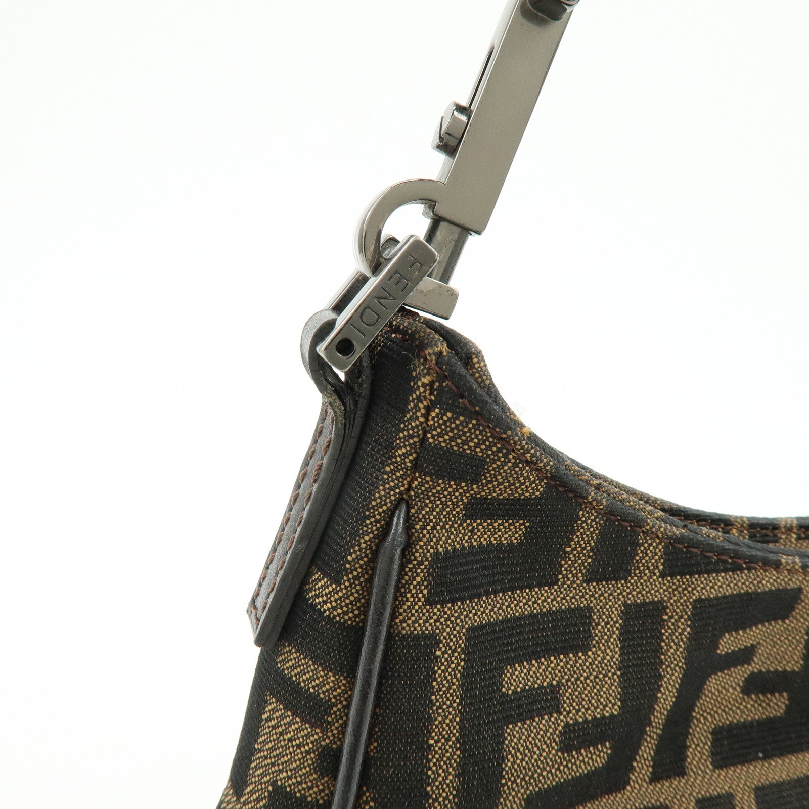 FENDI Zucca Canvas Leather Hand Bag Shoulder Bag Brown Black