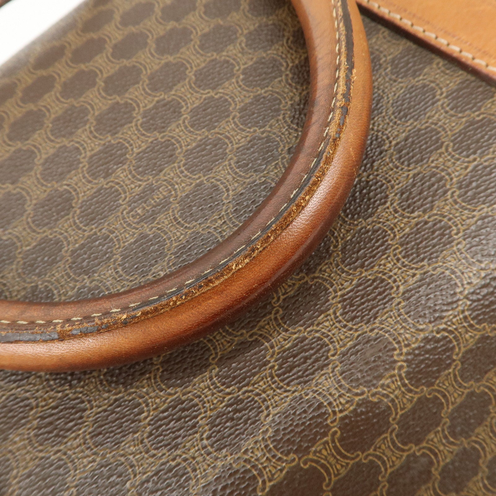 CELINE Macadam PVC Leather Boston Bag Travel Bag Brown