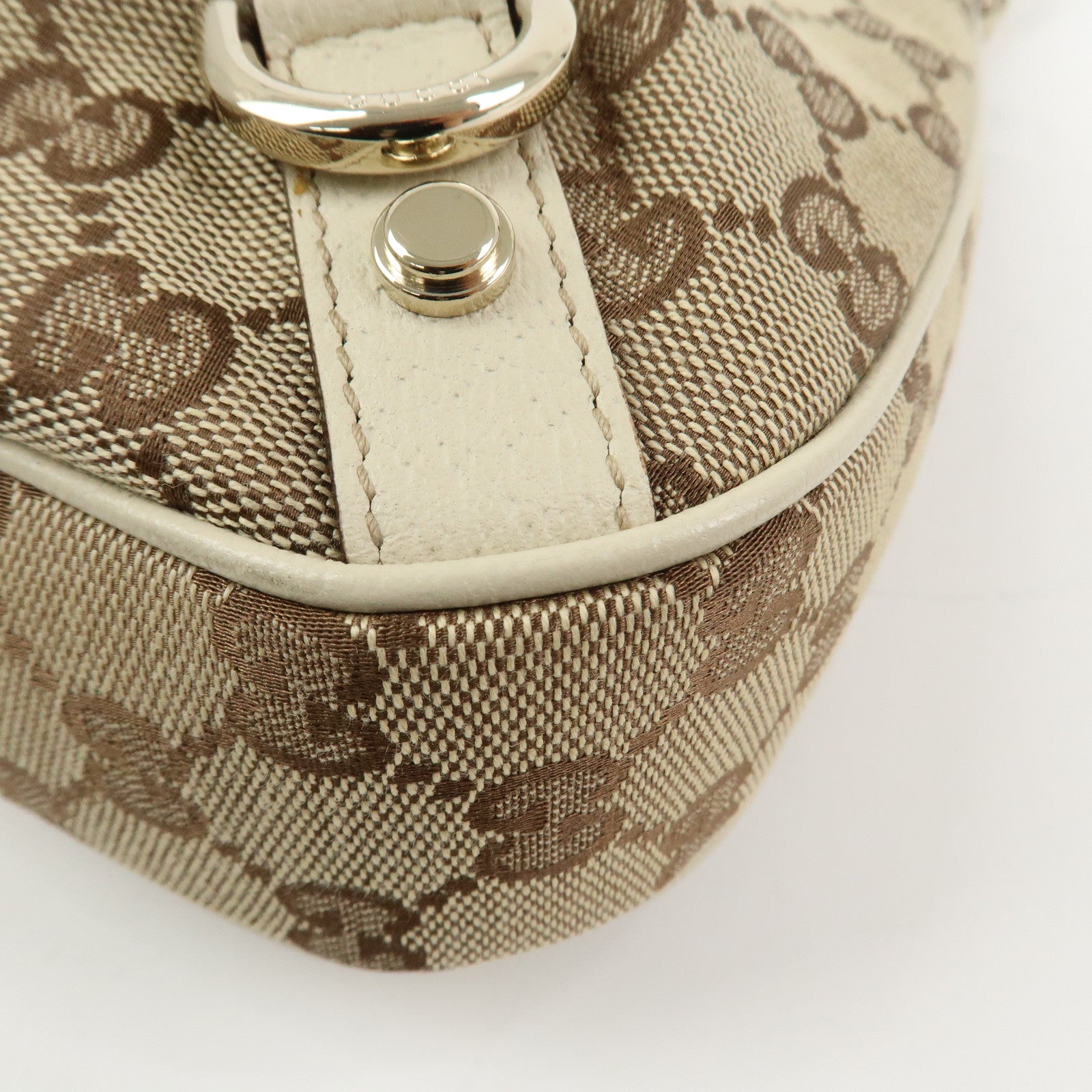 GUCCI Abbey GG Canvas Leather Shoulder Bag Brown Ivory 130738