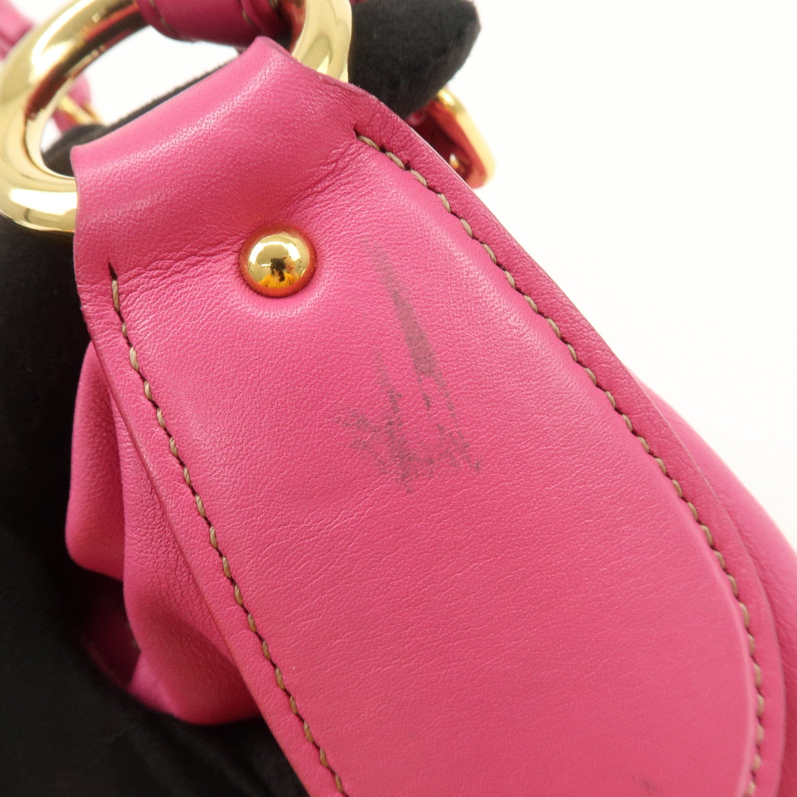 PRADA Logo Leather Shoulder Bag Pink Gold HDW