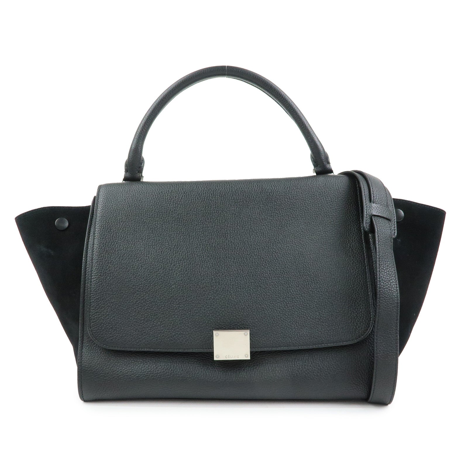 CELINE Trapeze Leather Suede 2WAY Bag Shoulder Bag Black