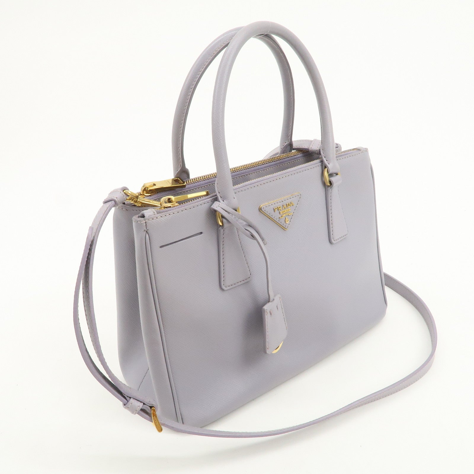 PRADA Traingle Logo Galleria 2Way Shoulder Hand Bag Lavender 1BA863