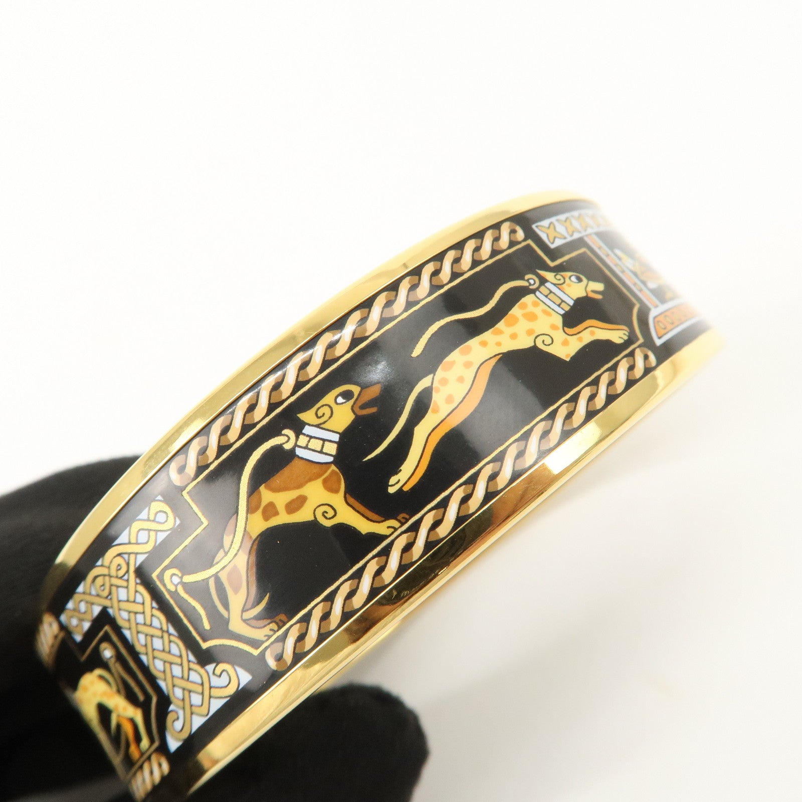 HERMES Email GM Bangle Bracelet Cloisonne Enamel Black Gold