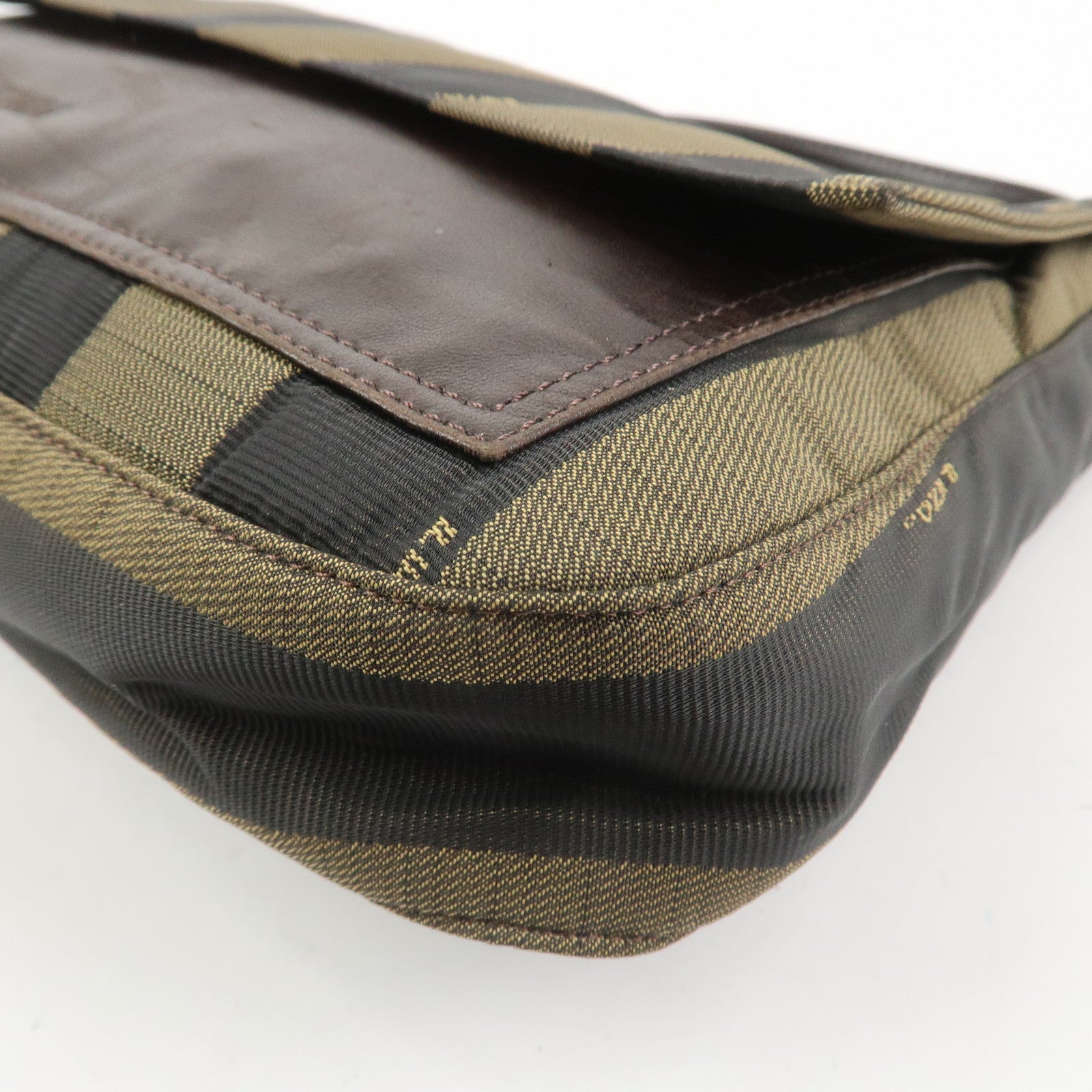 FENDI Pequin Canvas Leather Shoulder Bag Brown Black 26654